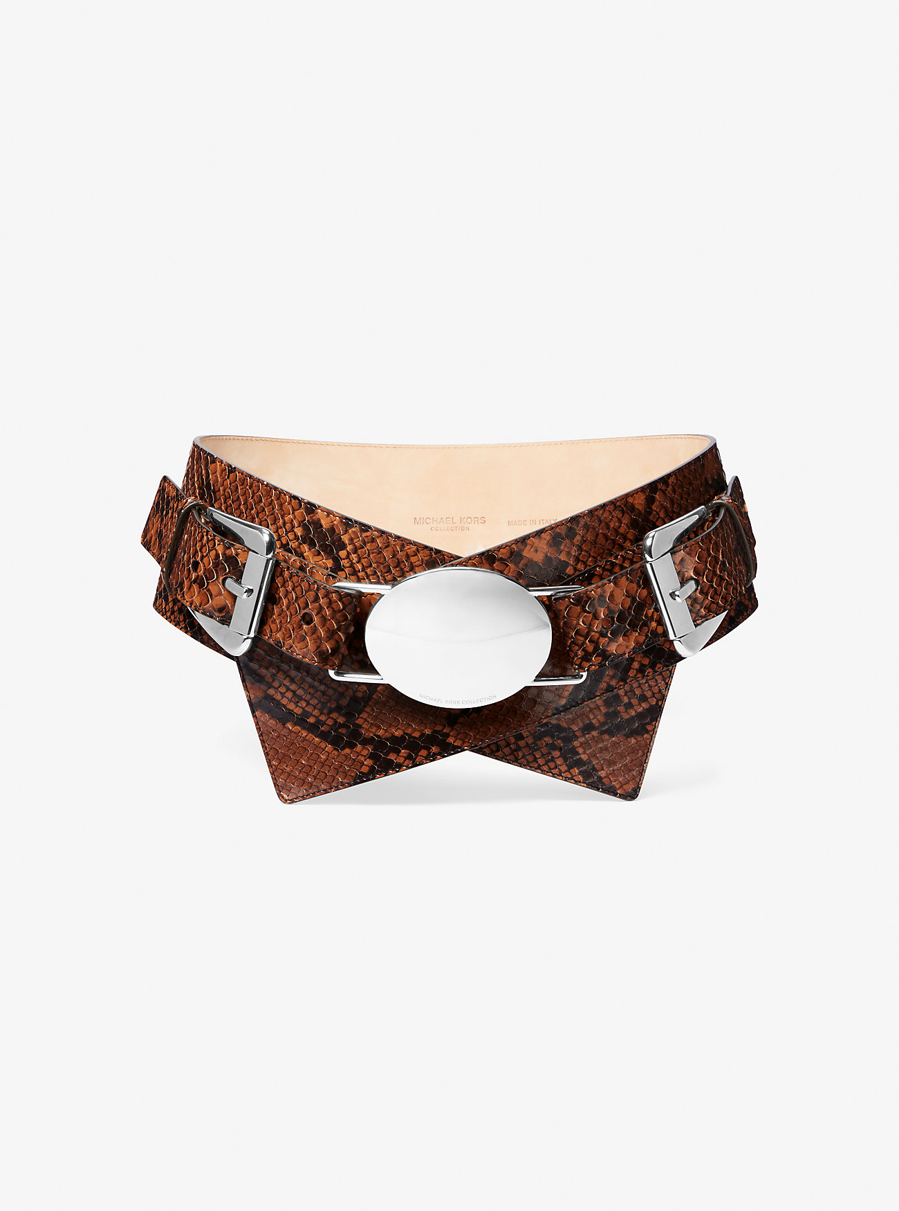 Gloria Python Embossed Leather Belt - CHESTNUT