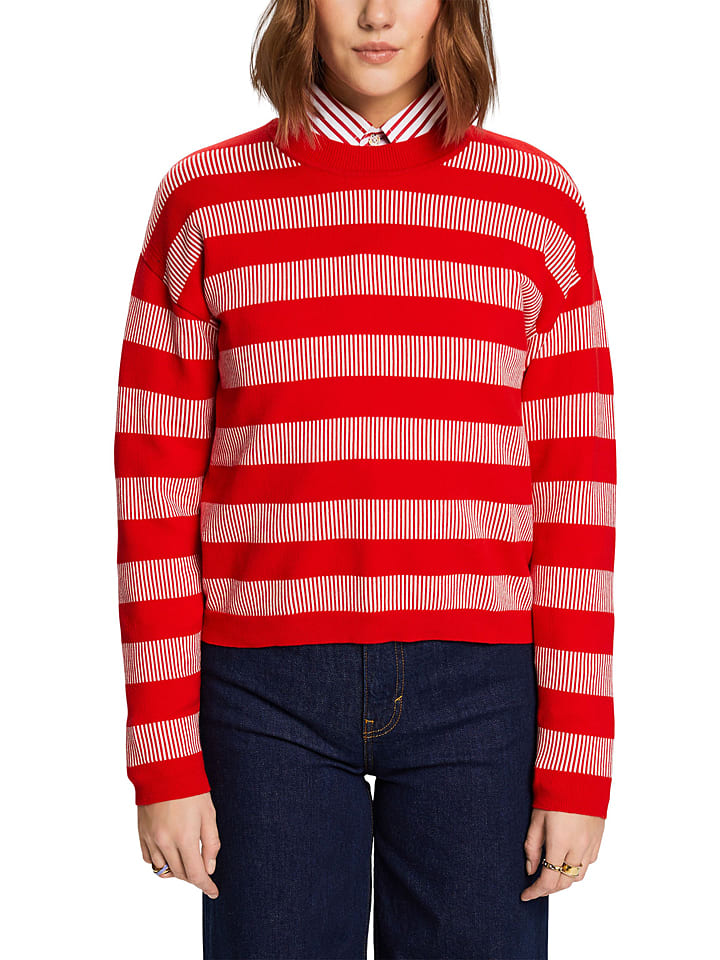 ESPRIT Pullover in Rot/ Weiß günstig kaufen