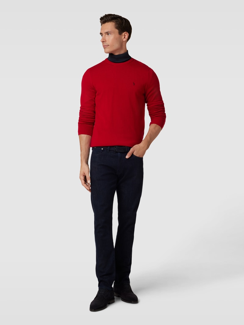 Strickpullover aus Wolle mit Logo-Stitching in rot