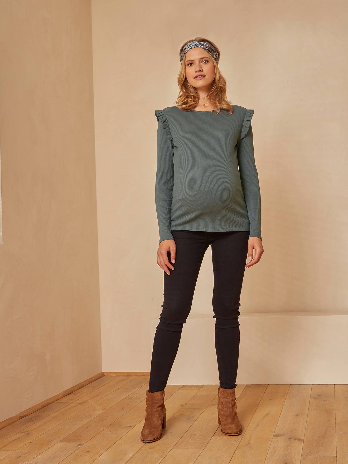 T-shirt de grossesse en côtes plates vert