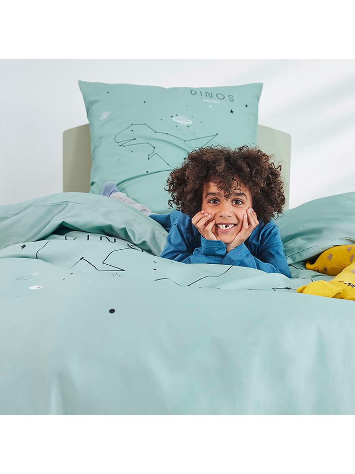 Ibena Satin-Bettwäsche-Set ''Dinos'' in Hellblau günstig kaufen 135x200 cm