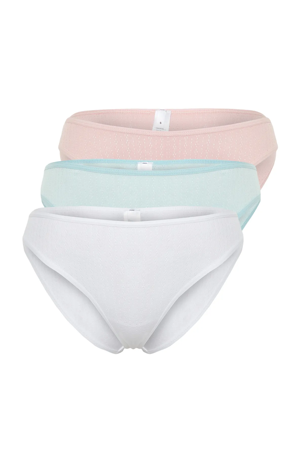 Trendyol Collection  Mehrfarbige brasilianische Strickhöschen aus Pointel-Baumwolle im 3er-Pack THMSS24KU00014