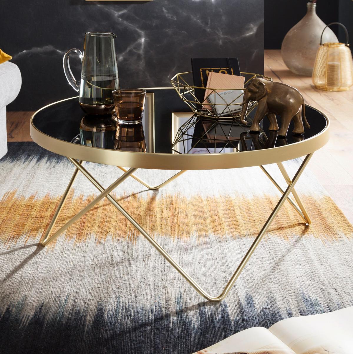 Wohnling Couchtisch DANA Ø 82 cm Schwarz / matt Gold