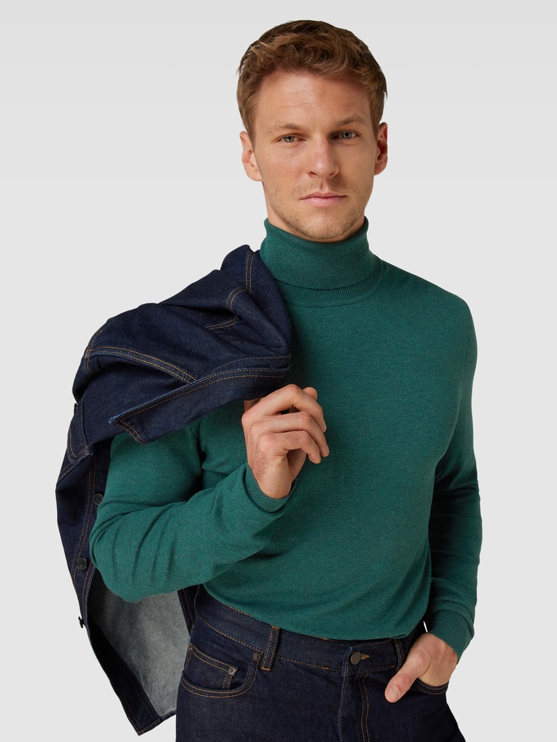 Strickpullover mit Rollkragen in dunkelgrün meliert
