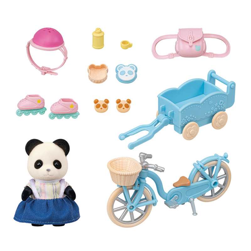 5652 La fille panda son vélo et sa remorque Sylvanian