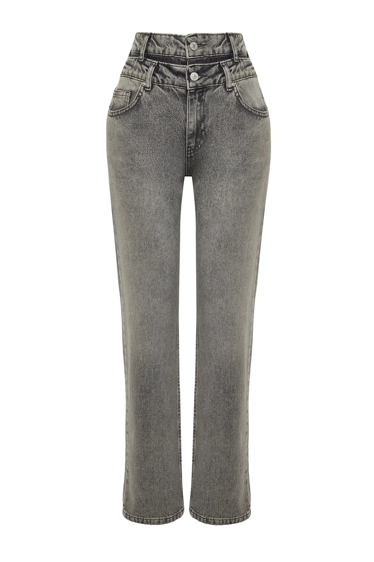 Trendyol Collection  Anthrazitfarbene Jeans mit weitem Bein und hohem Bund und doppeltem Gürtel TWOSS24JE00171