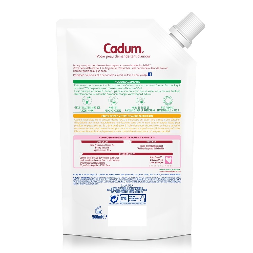 Cadum Ecopack taukmedžio dušo kremas