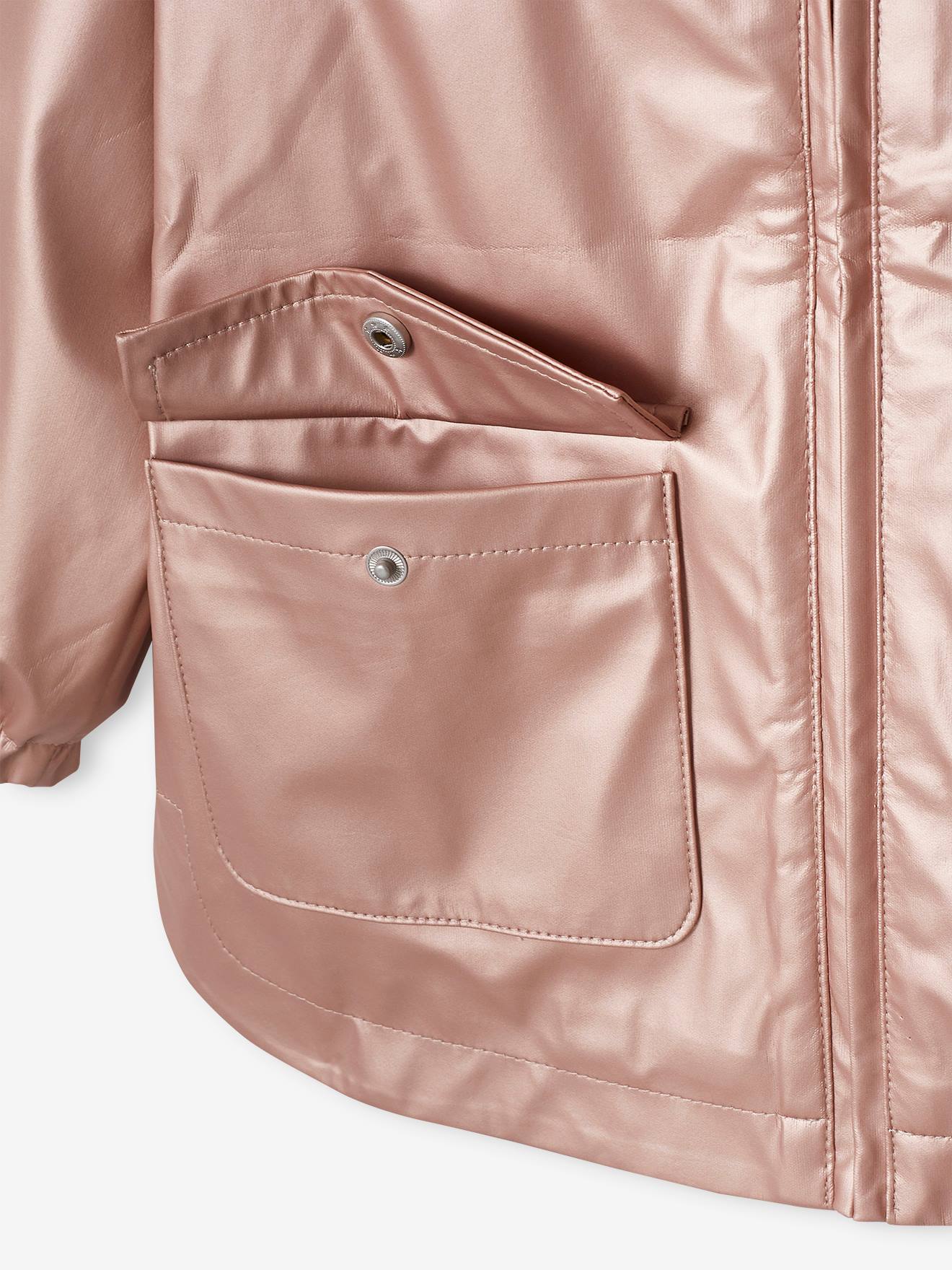 Vertbaudet Mädchen Regenjacke mit Kapuze, Metallic-Optik - rosa