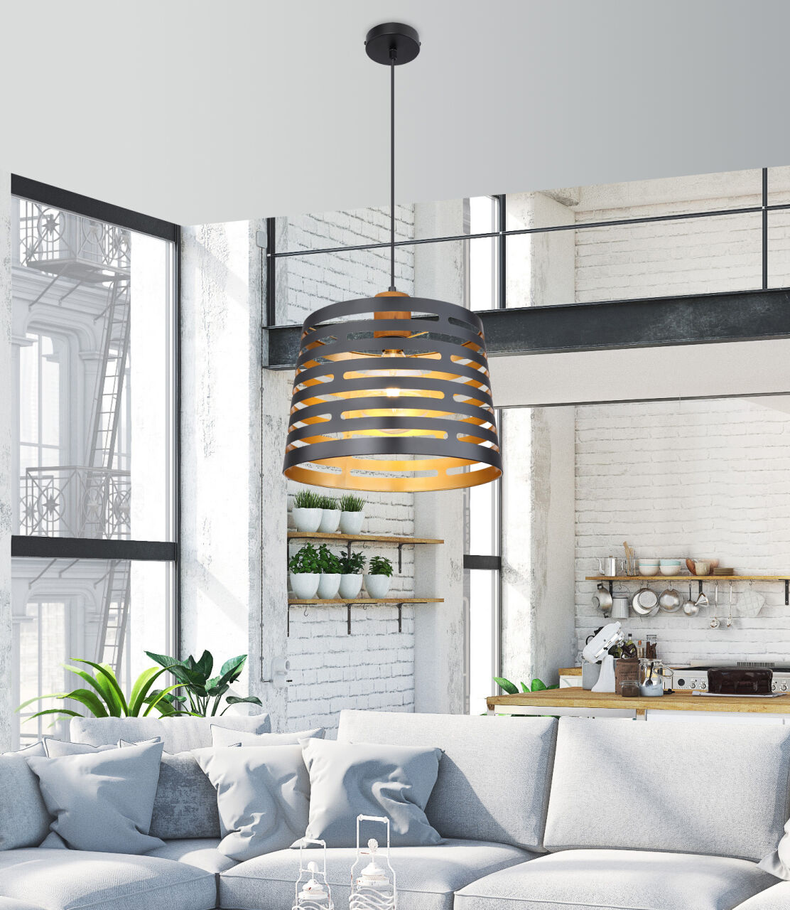 Globo Lighting - ABLONA - Hängeleuchte Metall schwarz matt, 1x E27
