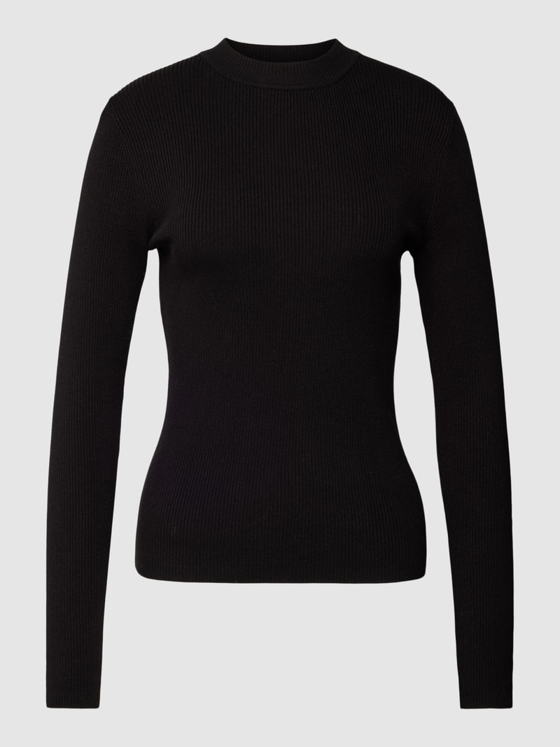 Strickpullover mit Feinripp Modell 'Peffa' in schwarz