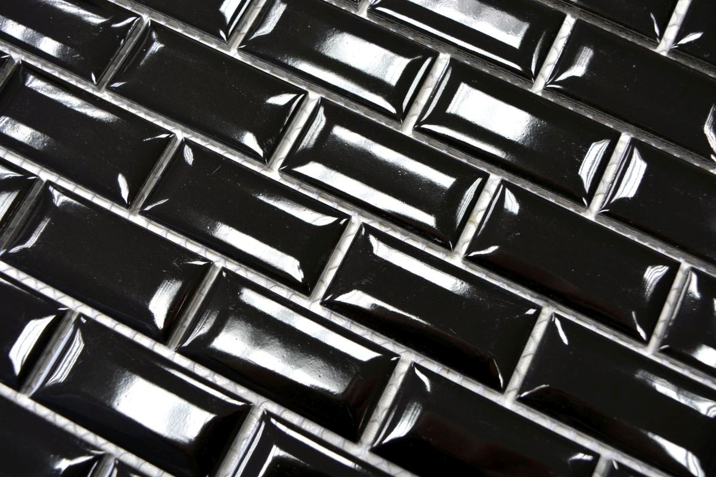 Mosani Mosaikfliesen Mini Metro Mosaik Schwarz Facette Mosaikfliese Keramik Küche