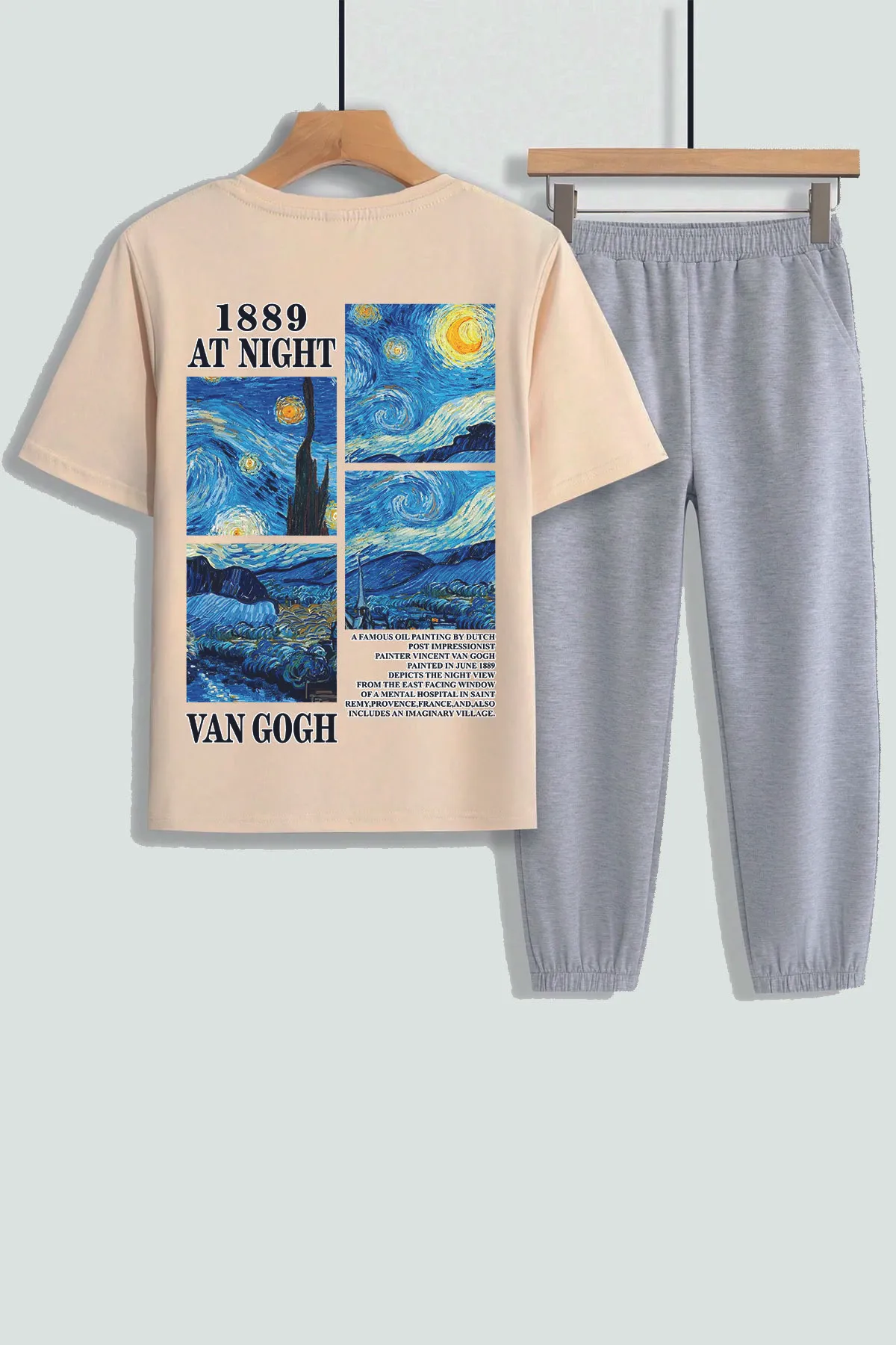 uyguntarz  Kinder-Trainingsanzugset mit Aufdruck von Unterteil und Oberteil mit Van Gogh-Bild