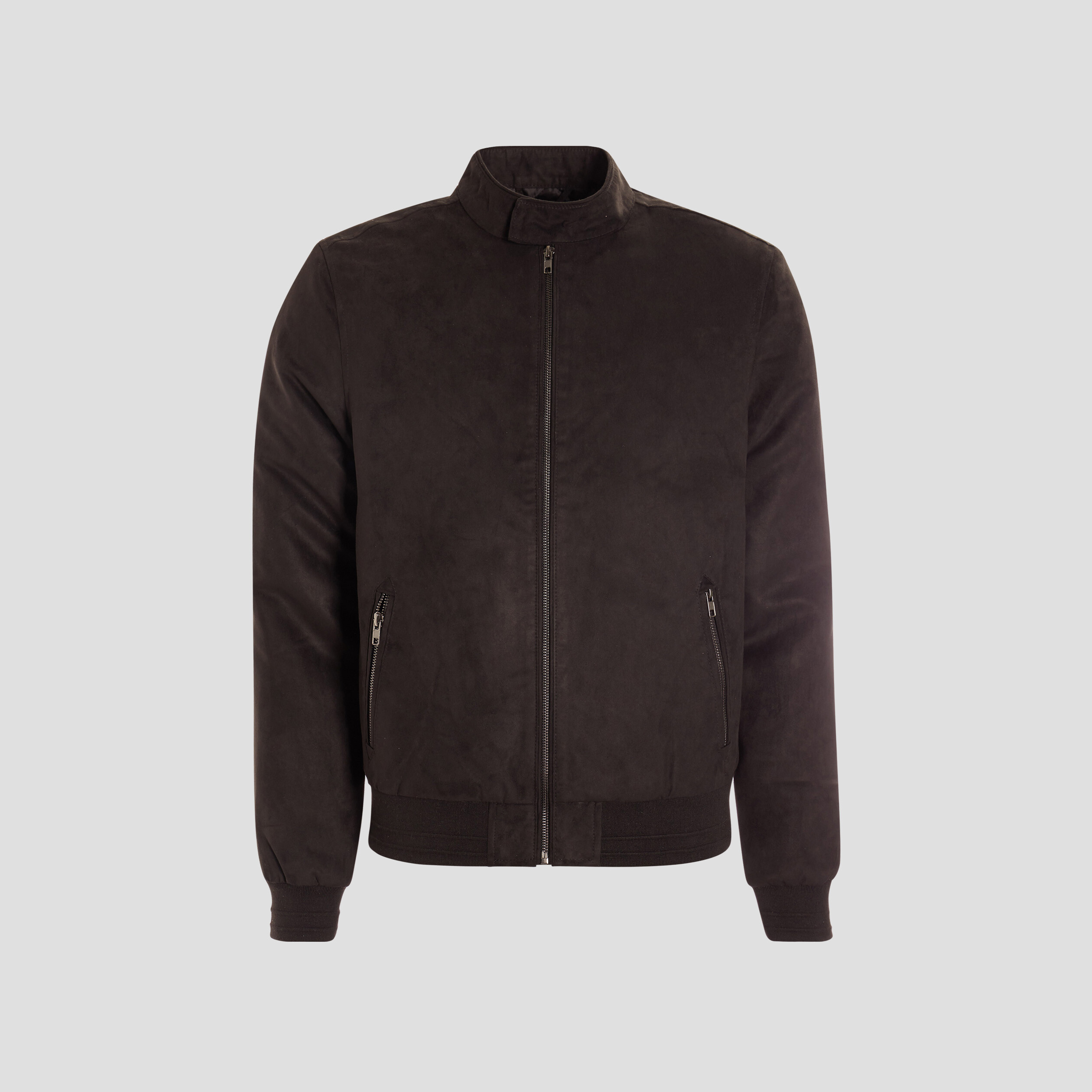 Blouson droit zippé aspect suédine noir homme | La Halle