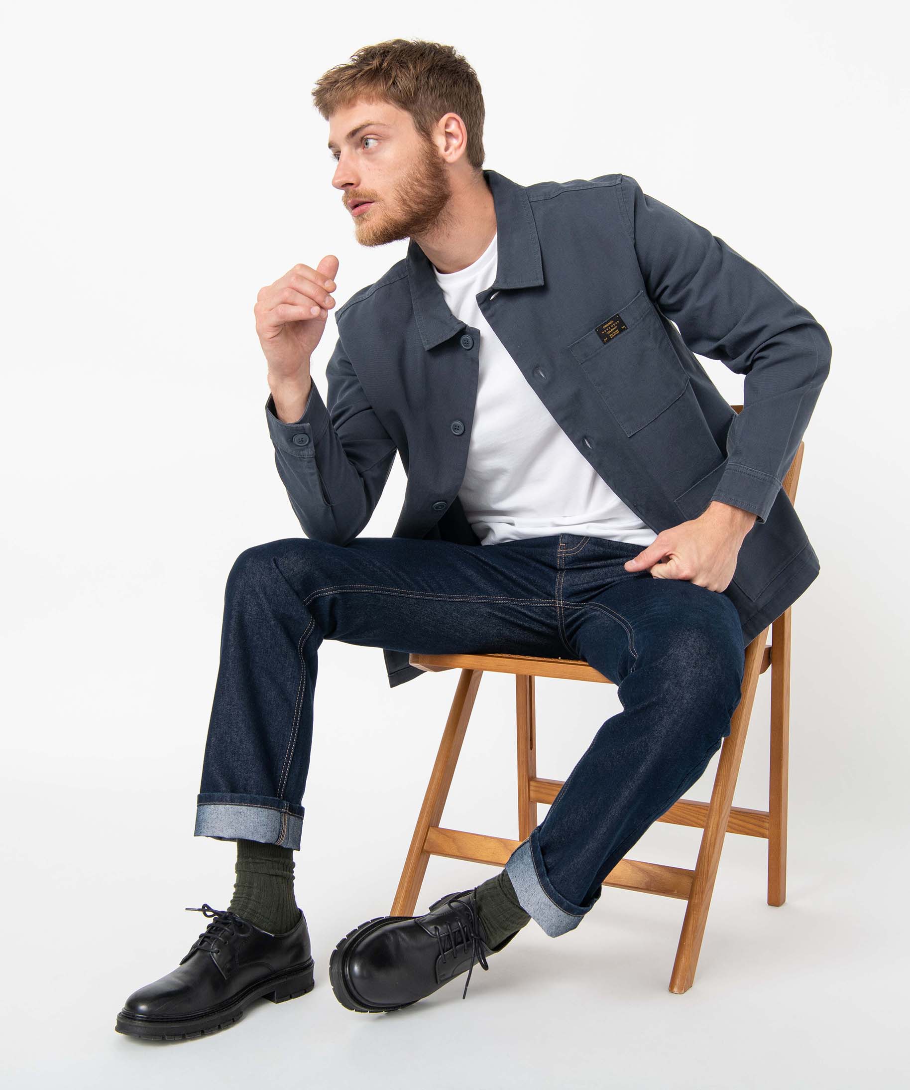 Veste homme en coton forme chemise bleu | GEMO