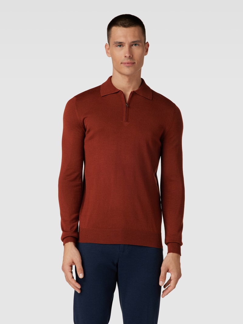 Strickpullover mit kurzem Reißverschluss in terrakotta