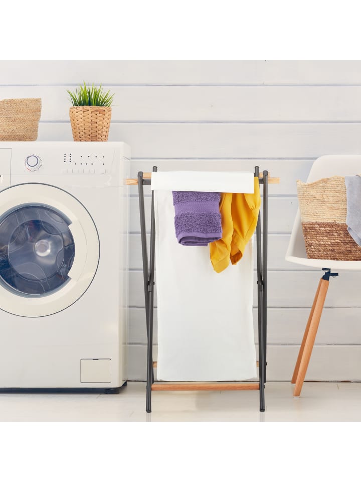 relaxdays Wäschekorb in Creme/ Anthrazit - (B)45 x (H)71 x (T)42 cm günstig kaufen onesize