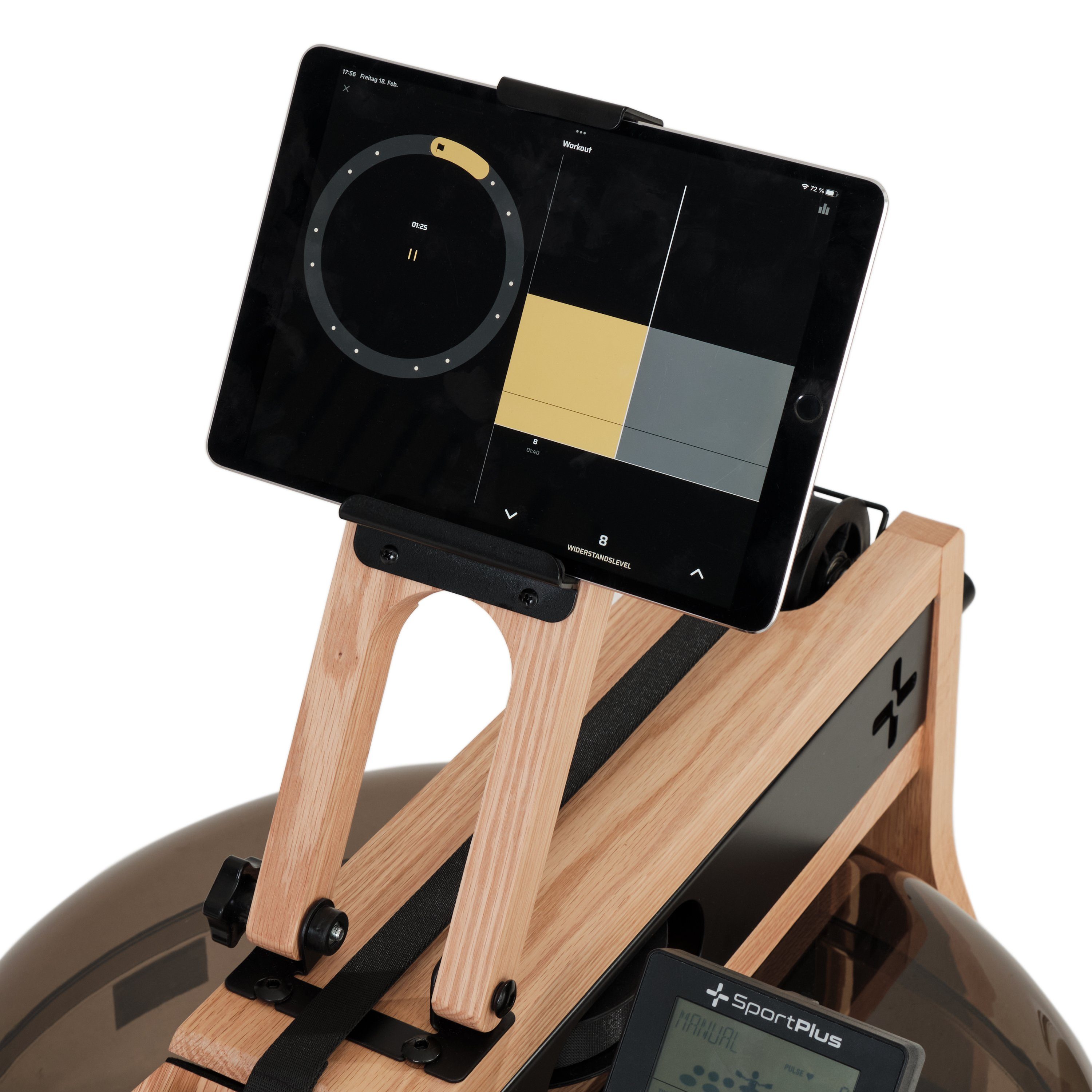 SportPlus Rudergerät SP-WR-1800, Holz-Wasser-Rudergerät, aus Natur-Massivholz, mit Trainingscomputer