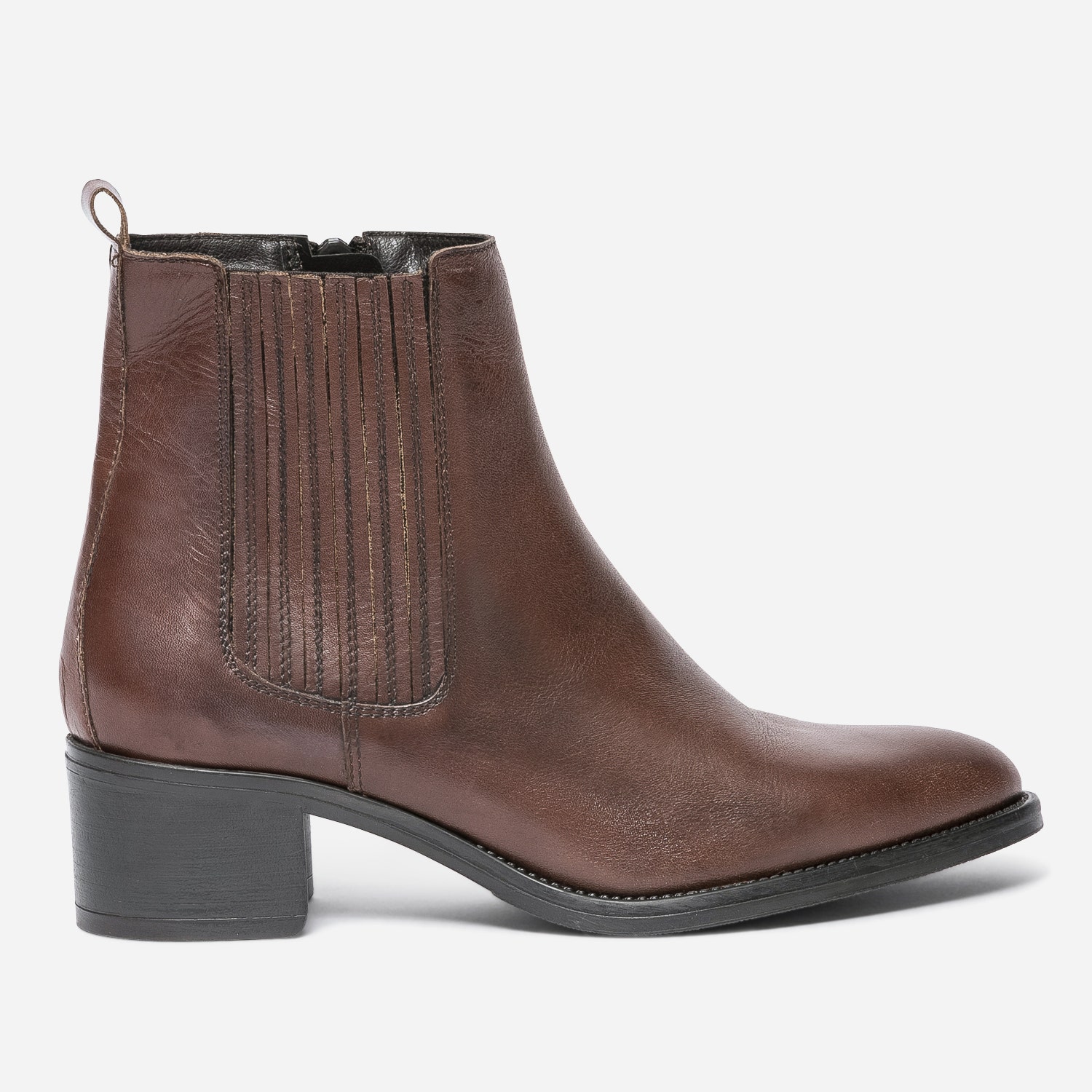 Boots cognac en cuir avec élastique cousu