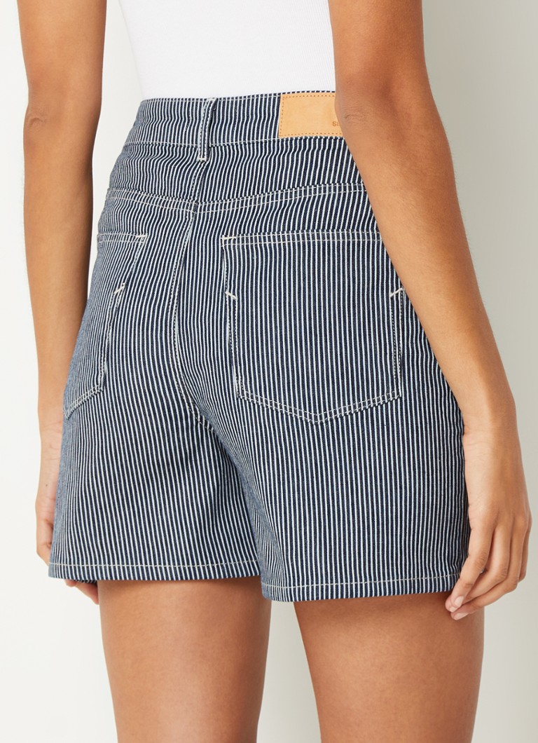 Selected Femme  Myra high waist straight fit korte broek van denim met streepprint