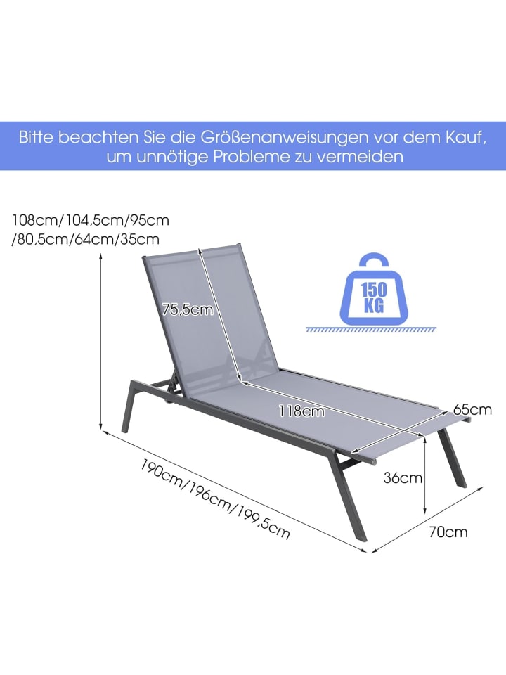COSTWAY Sonnenliege 200 x 70 x 35 cm in Grau günstig kaufen onesize