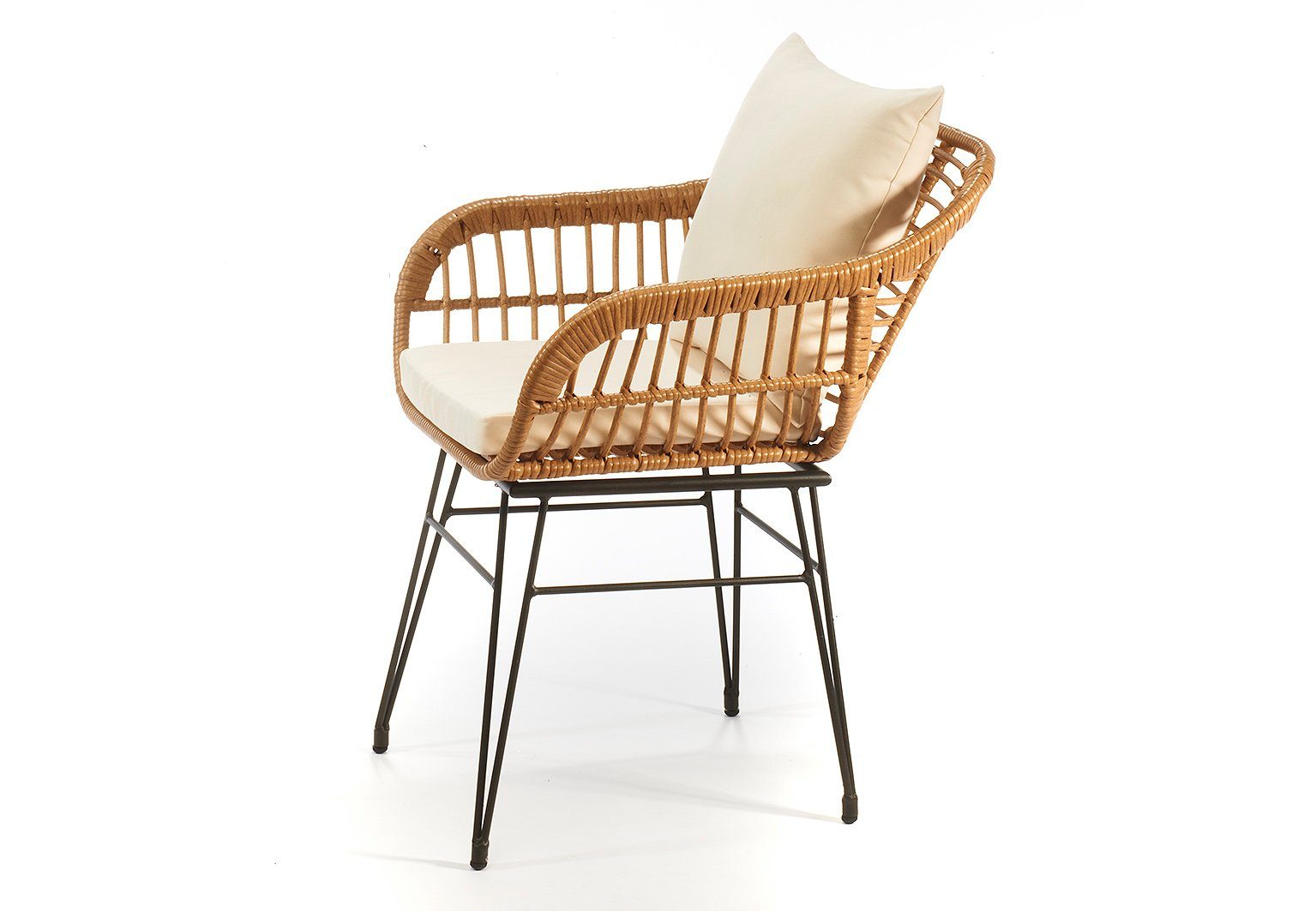 Kobolo 4-Fußstuhl Gartensessel Gartenstuhl RETRO inklusive Kissen (Polyrattan, 1 St)