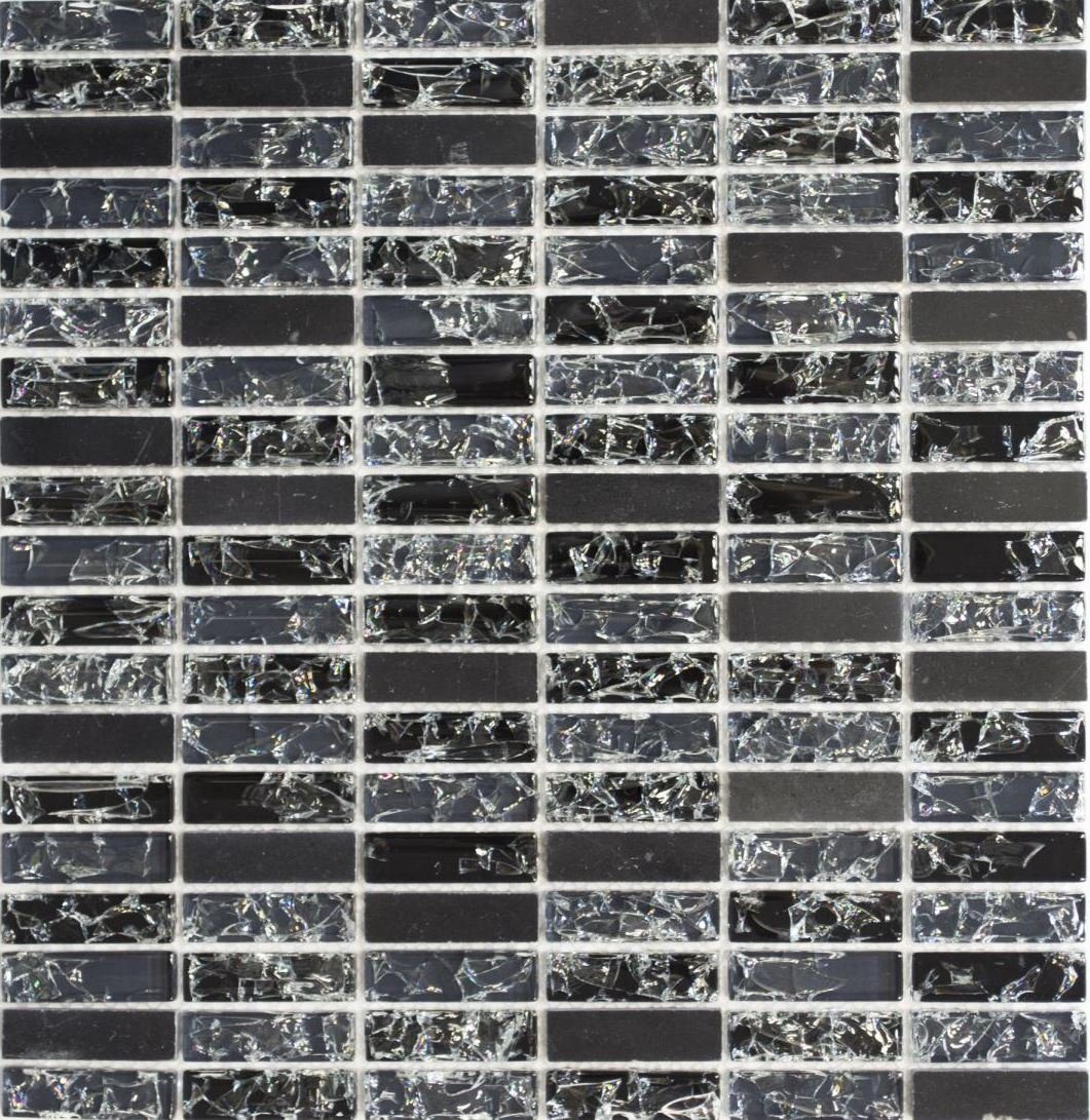 Mosani Mosaikfliesen Glasmosaik Naturstein Mosaik schwarz glänzend / 10 Matten