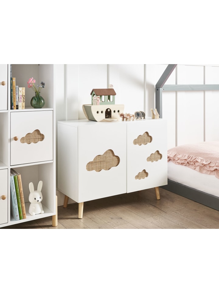 Beliani Sideboard CLOUDY in Weiß/Heller Holzfarbton - (W) 80 x (H) 65 x (L) 36 cm günstig kaufen onesize