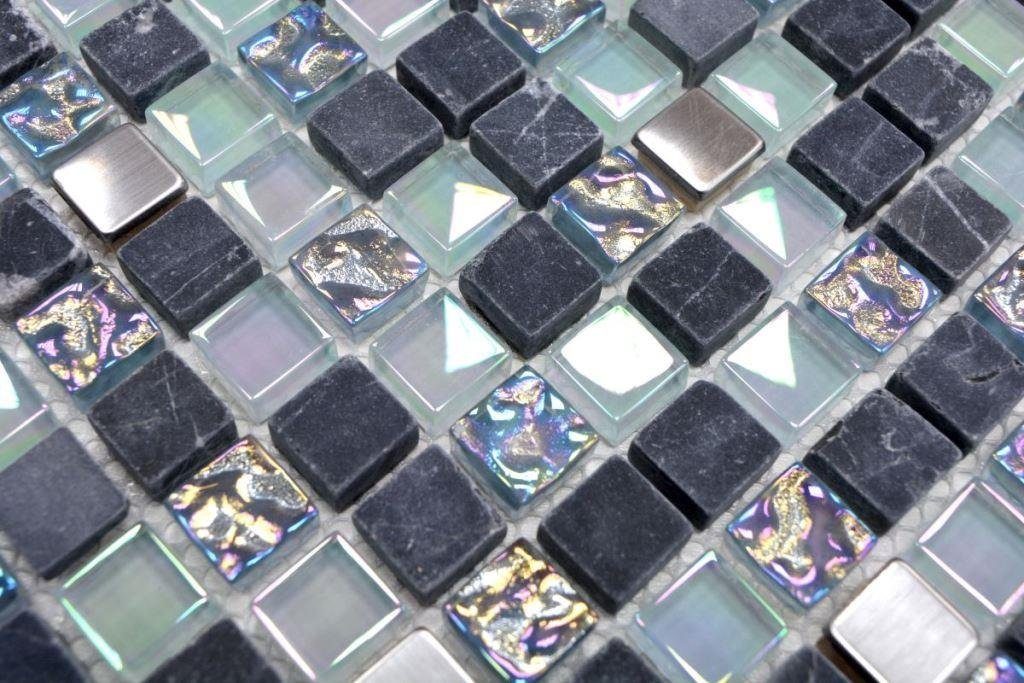 Mosani Mosaikfliesen Glasmosaik Naturstein Mosaik grau glänzend / 10 Matten