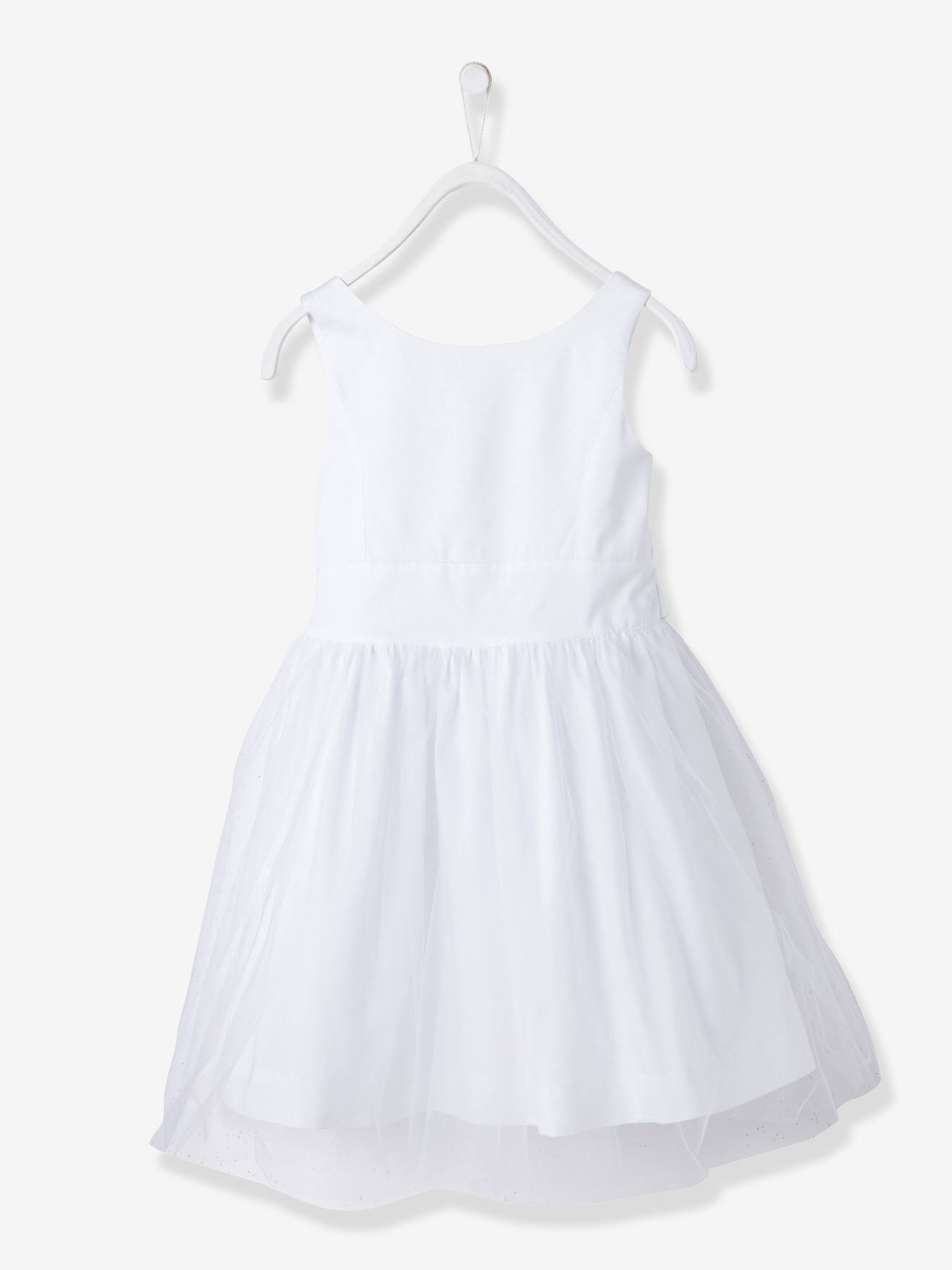 Robe de cérémonie fille en satin et tulle blanc
