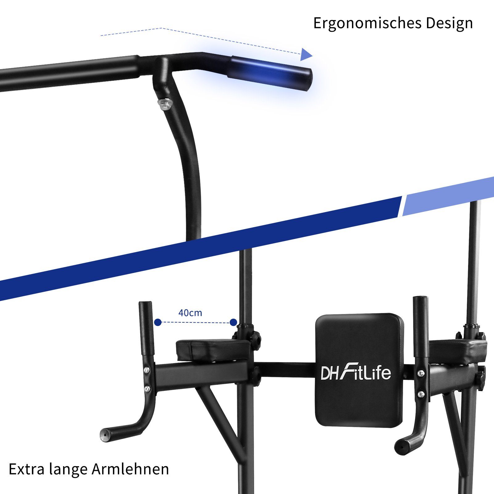 DH FitLife Kraftstation Power Tower Dip Station, (Dip Barren u. Rückentrainer, Sport Geräte mit Klimmzugstange), Kraftstation Kraftturm, Fitness Station, Power Rack for Home Gym