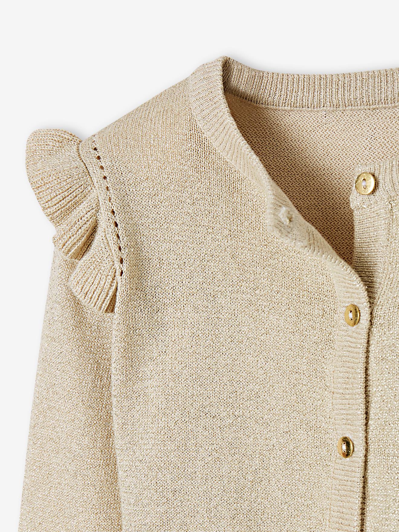 Gilet à volants en maille irisée fille beige doré