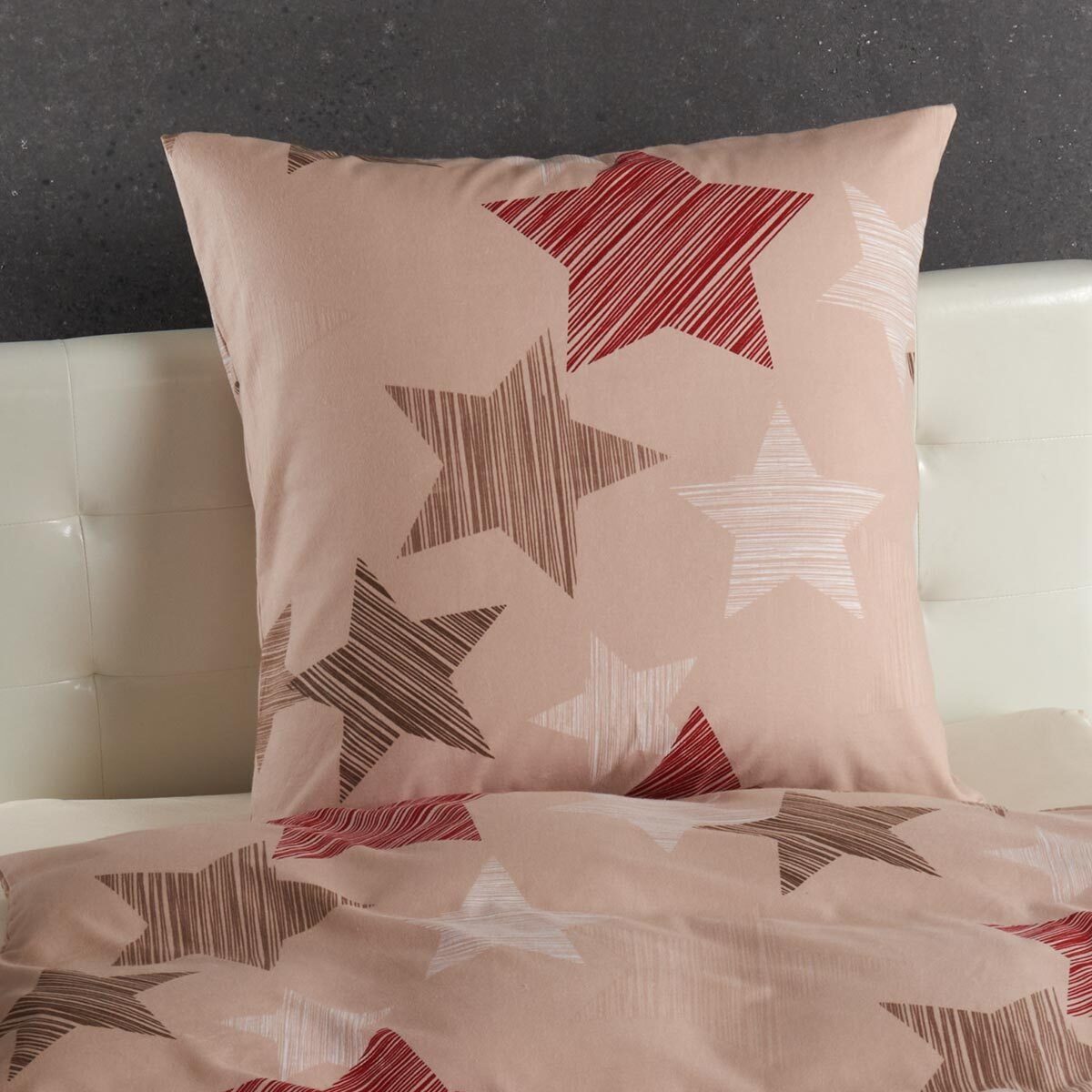 Bettwäsche Sterne beige, TRAUMSCHLAF, Biber, 3 teilig, hochwertige Biber Qualität