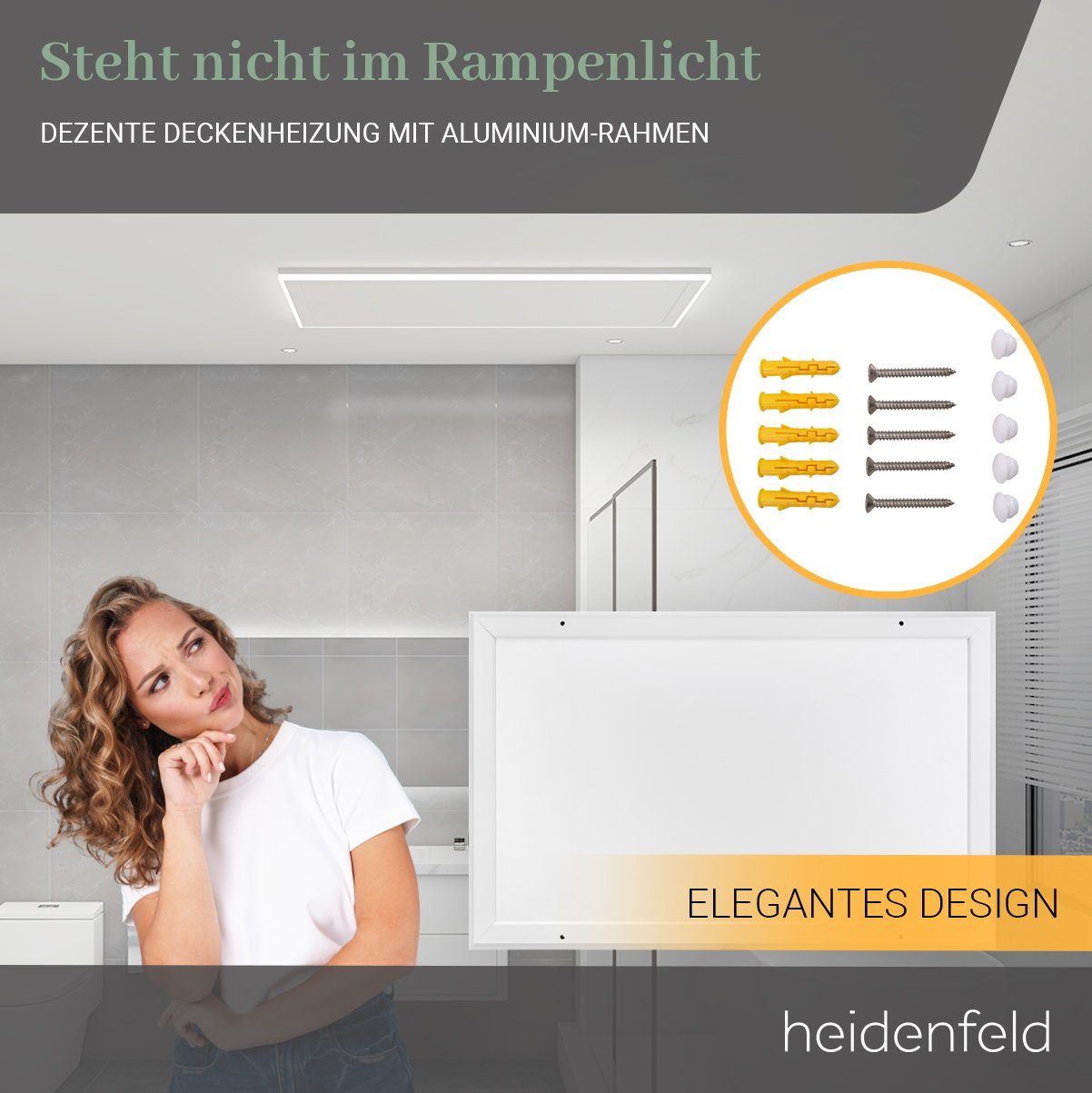 Heidenfeld Infrarotheizung 390 - 800 W Decken Elektroheizung HF-HP500 - 10 J. Garantie, Fernbedienung - Infrarot Heizkörper Elektroheizkörper Deckenheizung
