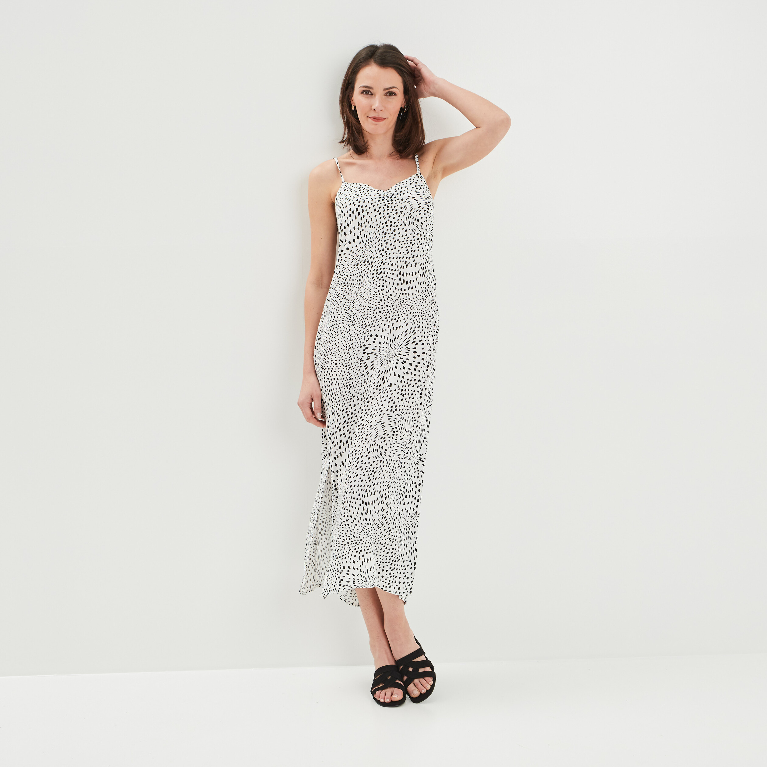 Robe longue droite fendue à bretelles ecru femme | La Halle