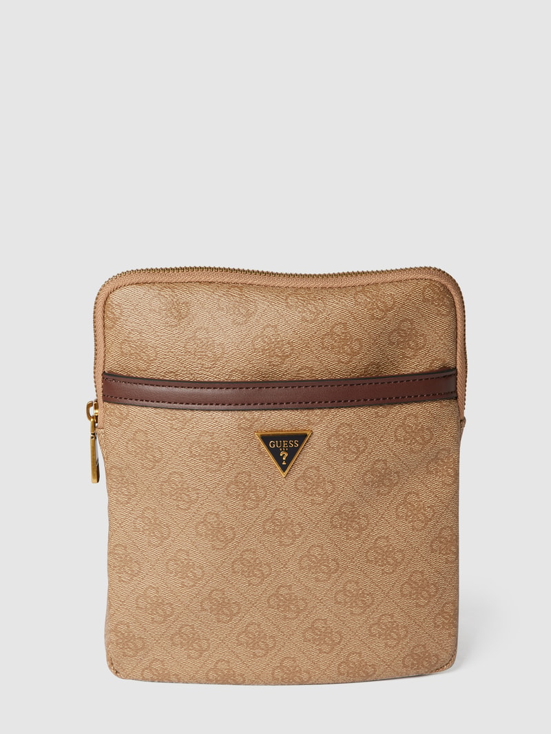 Umhängetasche mit Allover-Logo in beige