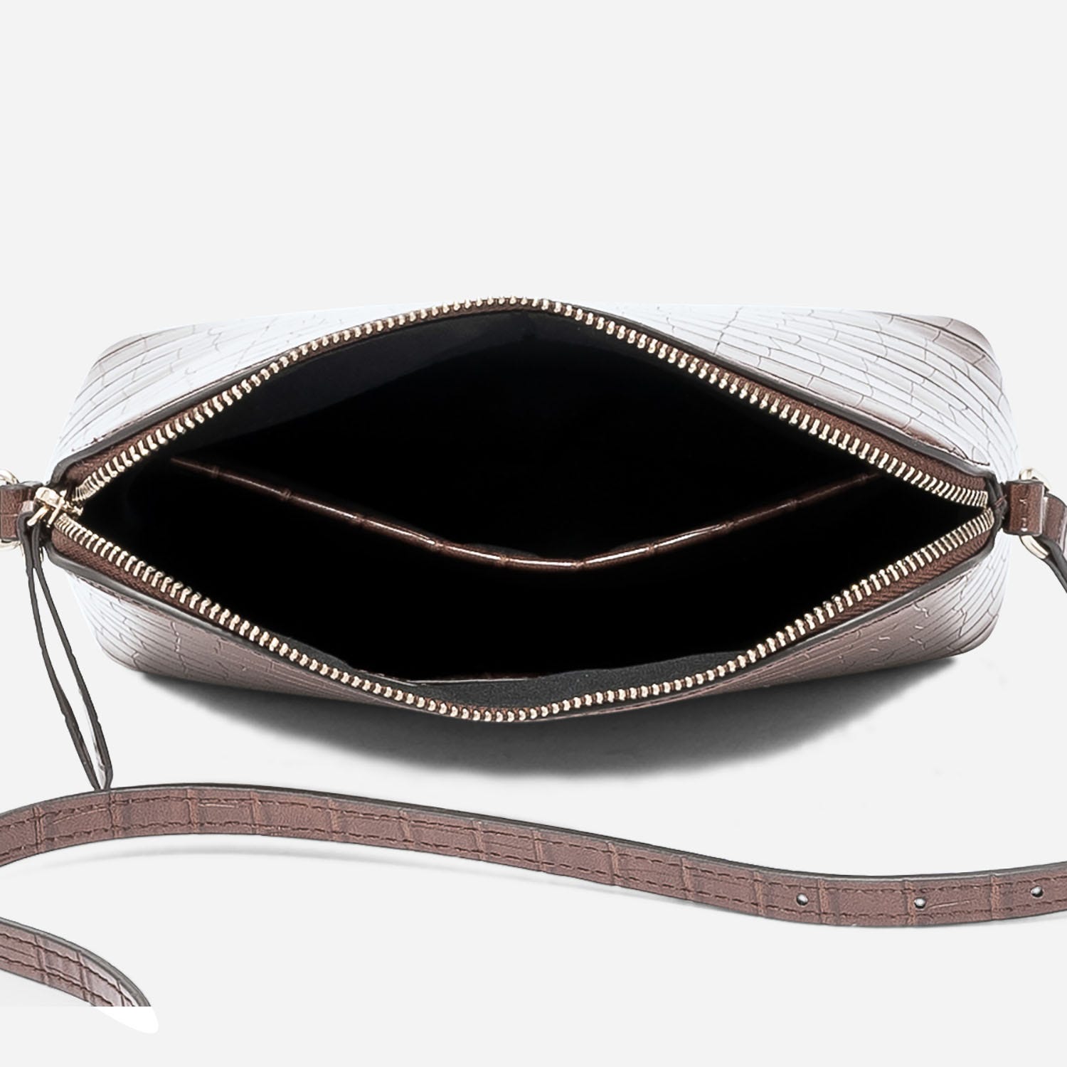 Sac bandoulière marron embossé effet croco