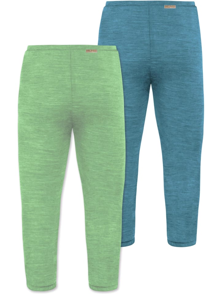 Normani Outdoor Sports 2er Pack Baby Merino Unterhose mit Füßen in Blau/Grün günstig kaufen