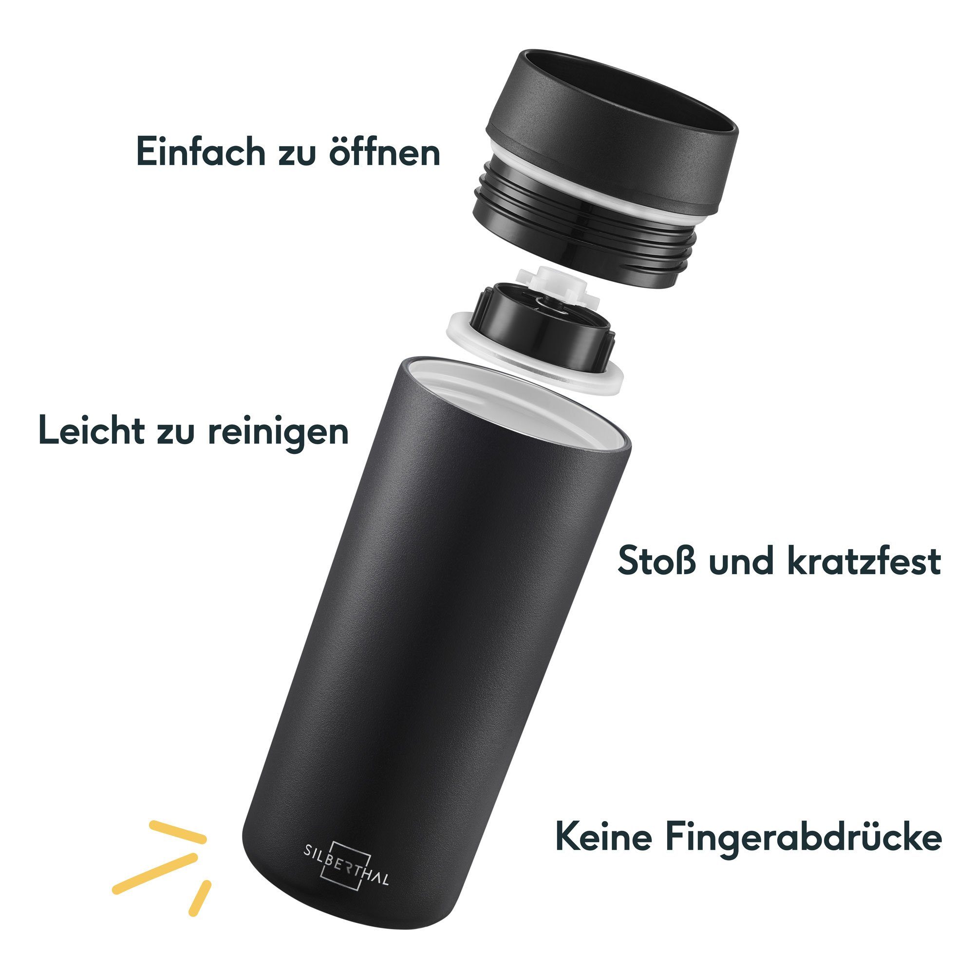 SILBERTHAL Thermobecher Kaffee to go 350 ml, Edelstahl, 6h heiß & 12h kühl, feine Keramik im Innern