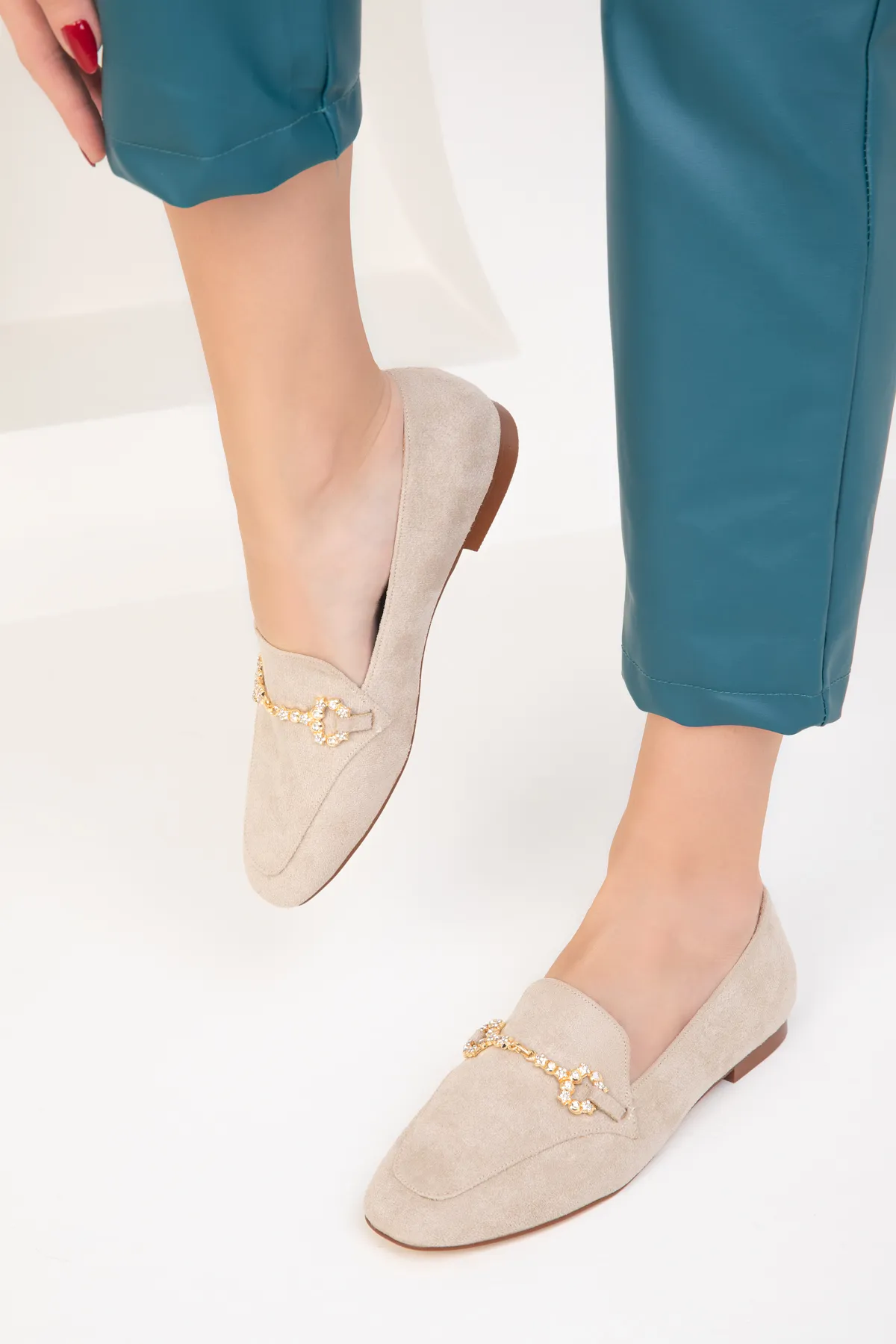 SOHO  Beige Wildleder-Gold Damen Ballerinas 18727
