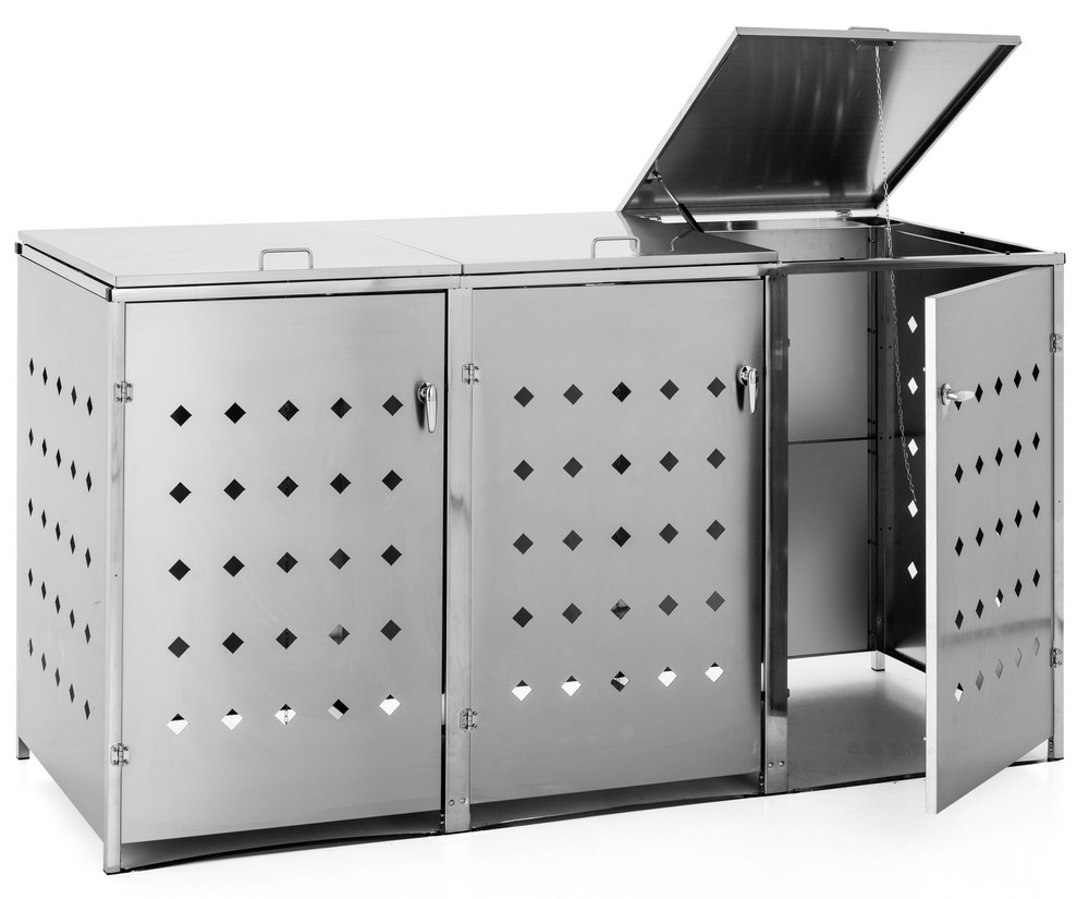 HC Garten & Freizeit Mülltonnenverkleidung 3er Mülltonnenbox Raute, Edelstahl
