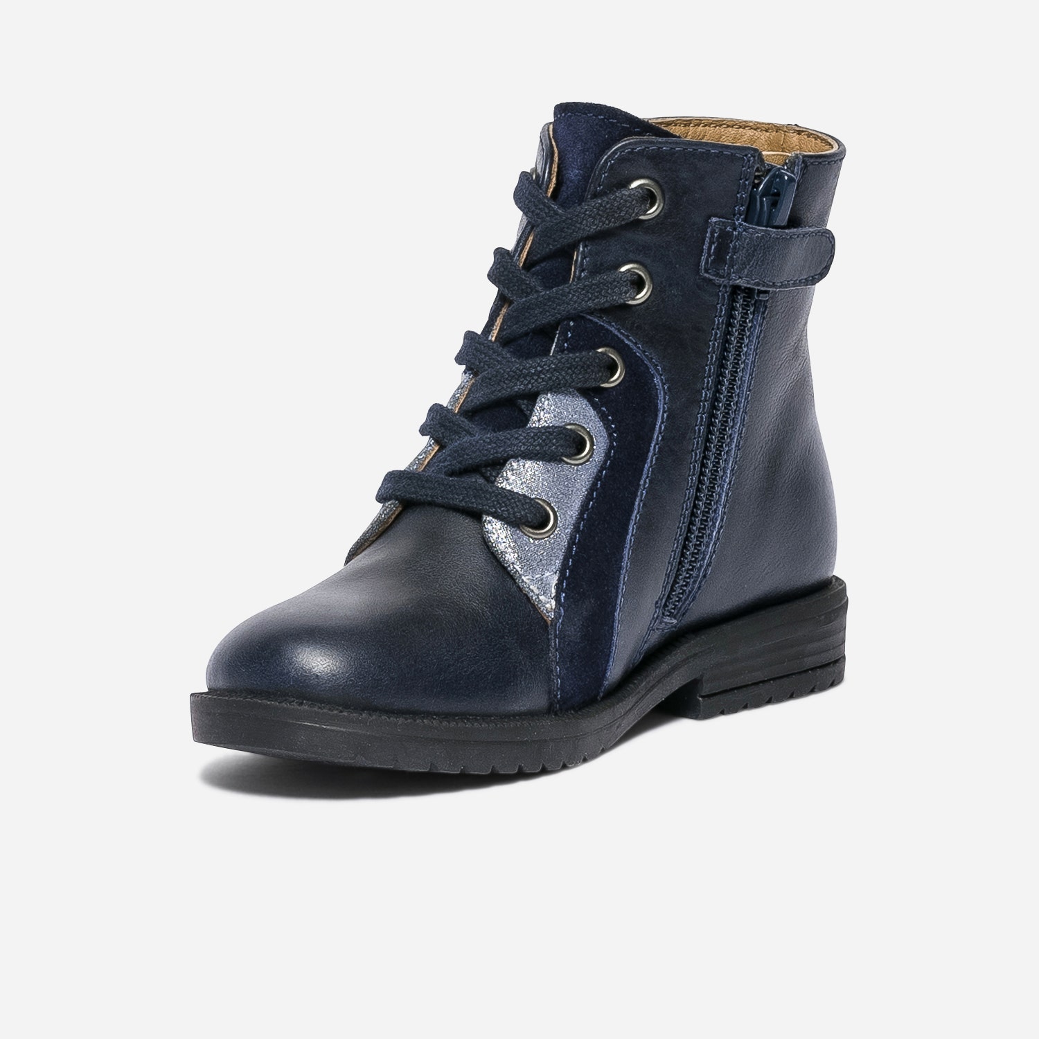 Bottine bleu marine en cuir