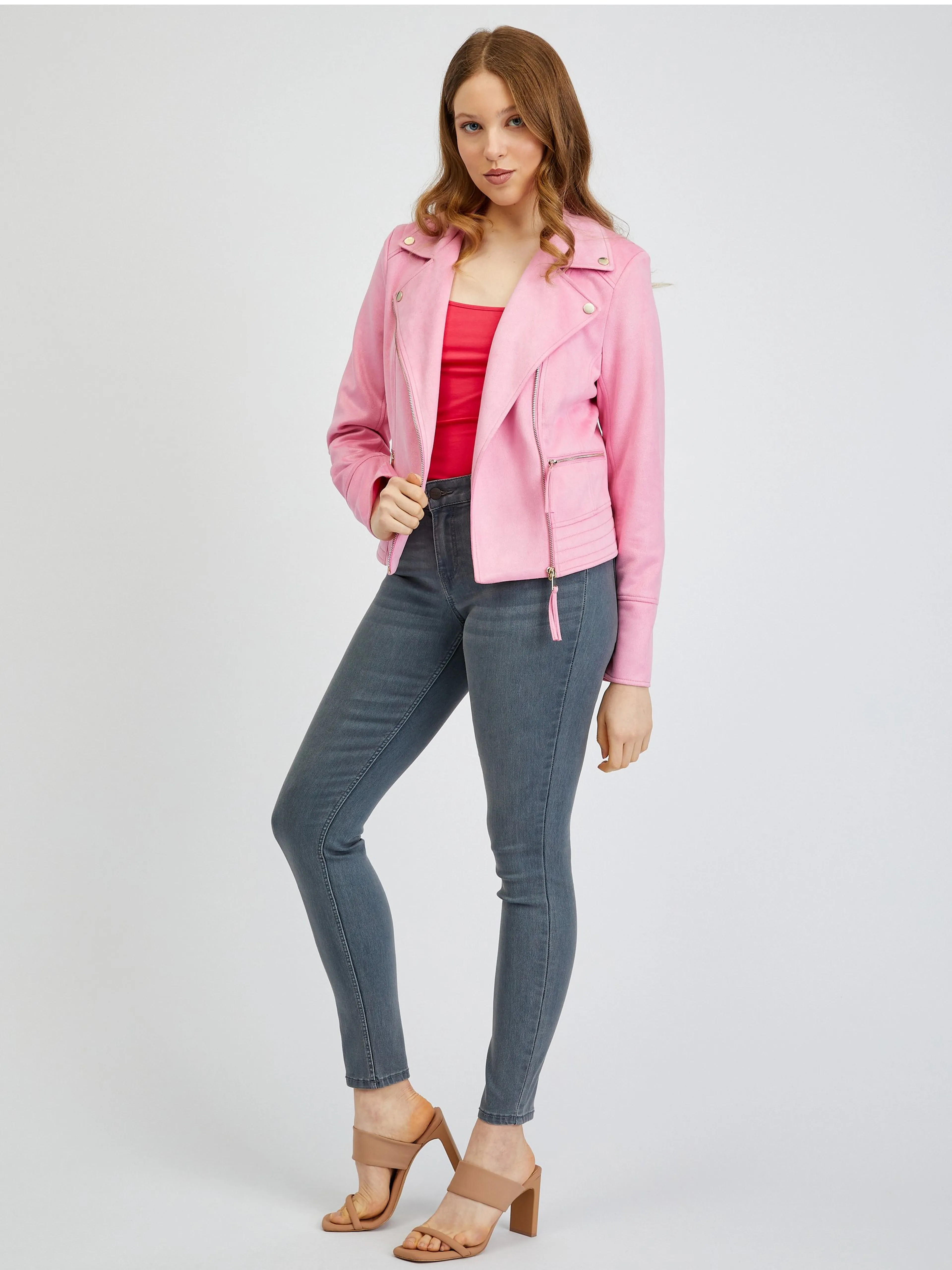 Rosa Damen-Kunstlederjacke aus Wildleder ORSAY