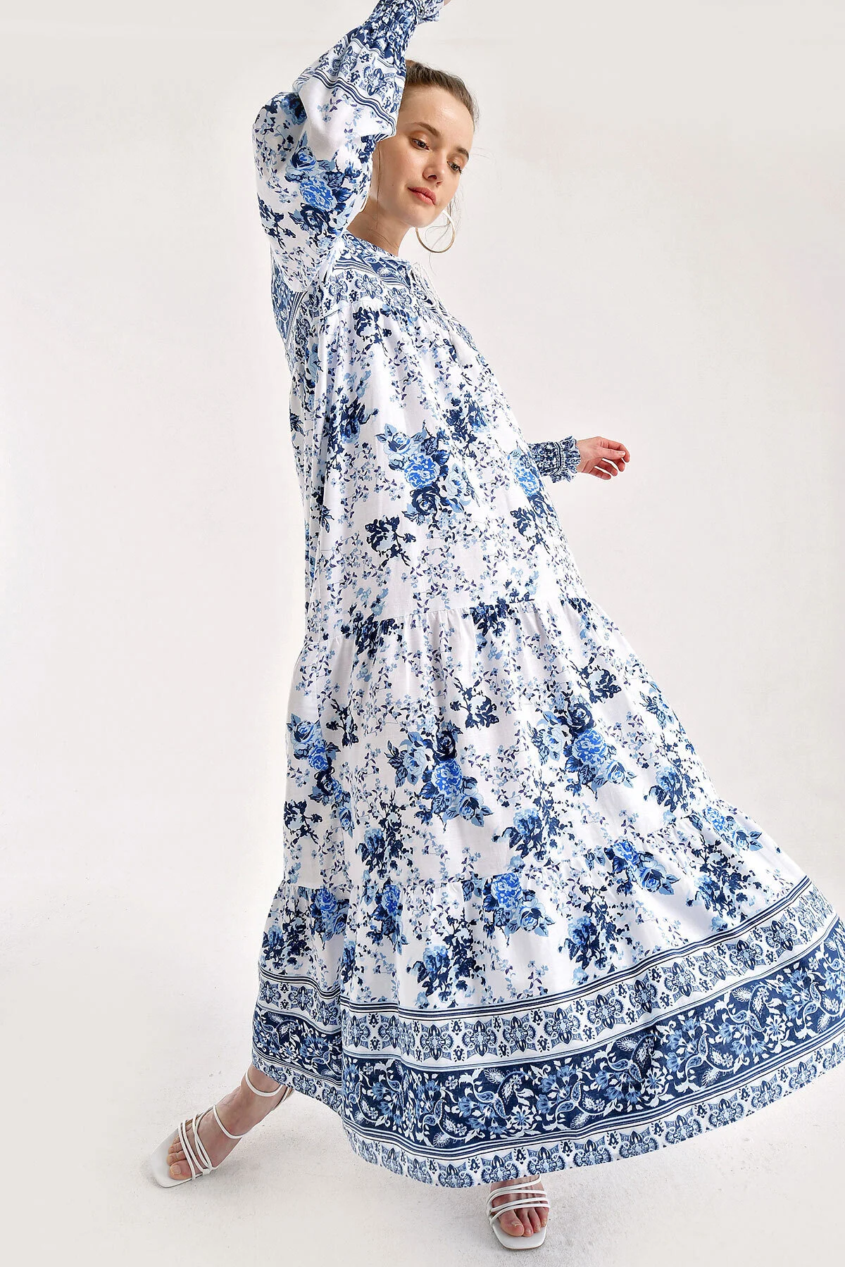 Bigdart  1947 Gemustertes langes Kleid – Weiß