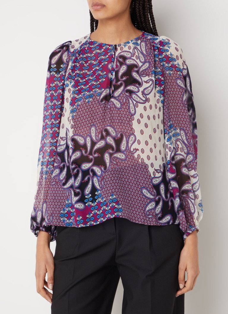 ba&sh Blair tunic in silk blend with paisley pattern and puff sleeves