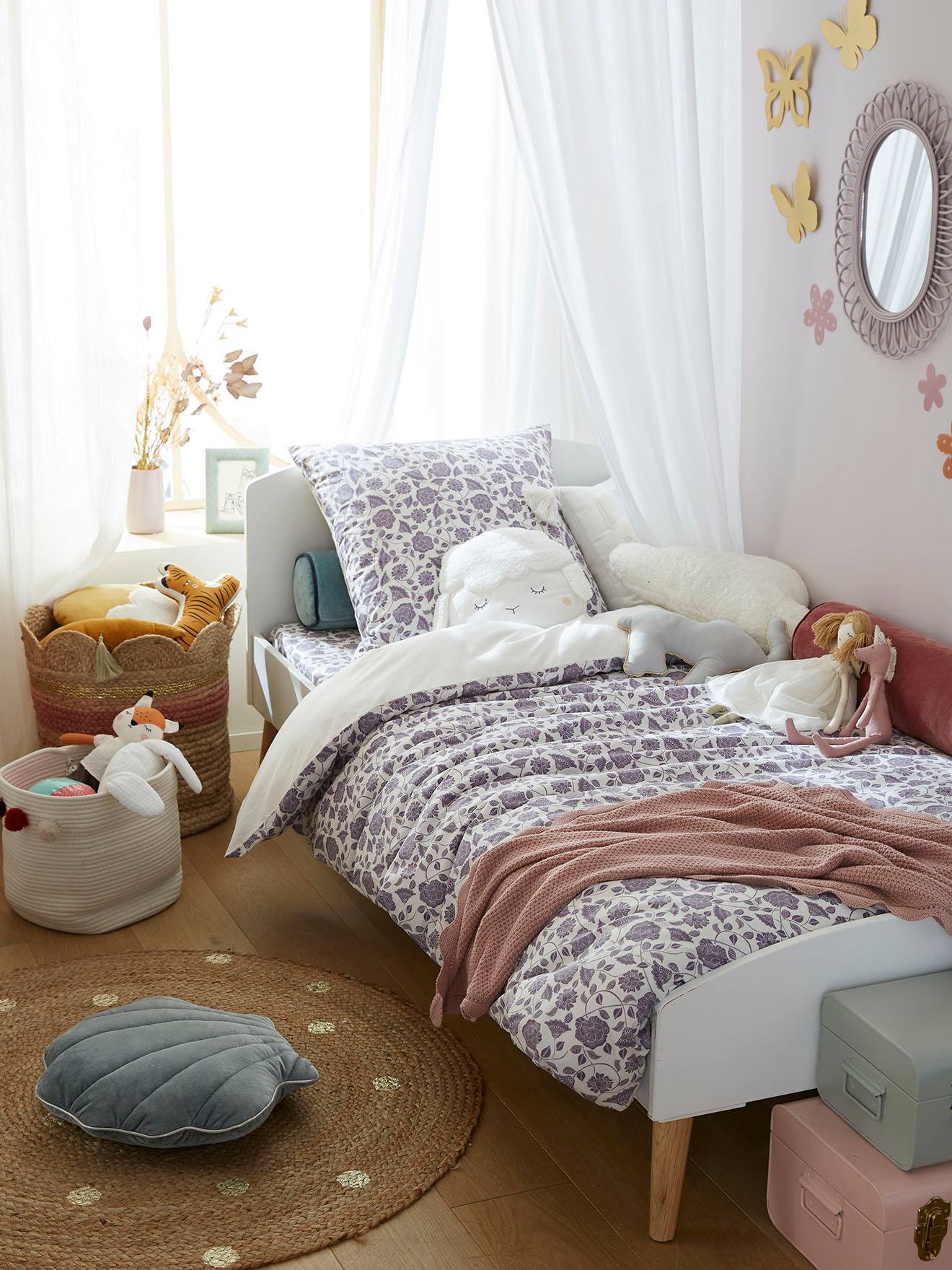 Parure housse de couette + taie d'oreiller enfant NORTH FOLK Oeko-Tex® blanc imprimé