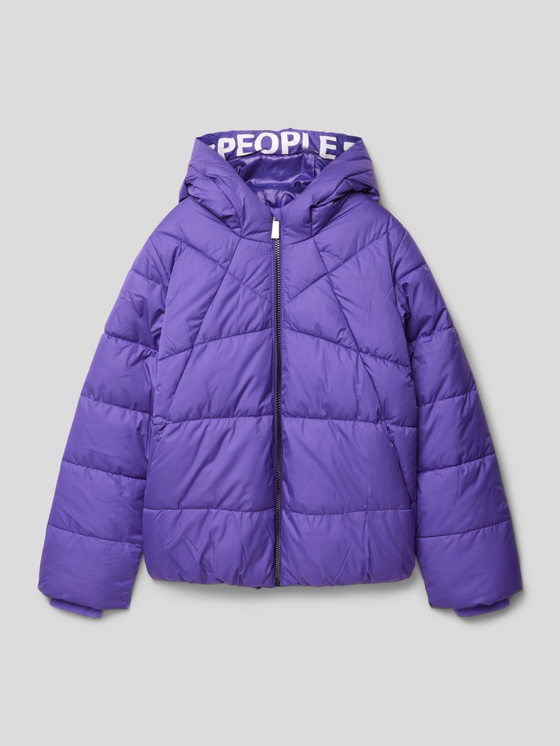 Steppjacke mit Kapuze mit Statement-Print in lila