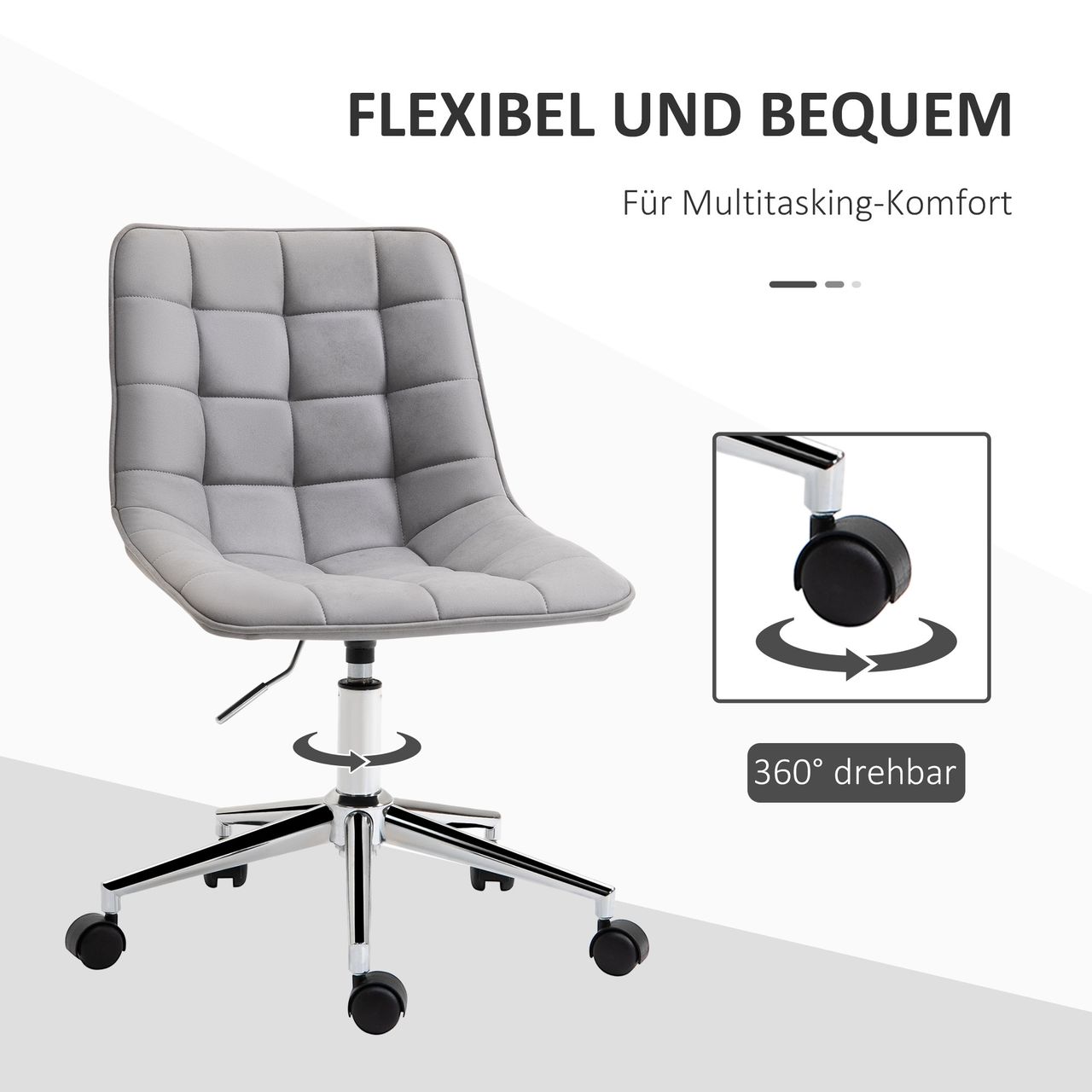 HOMCOM Bürostuhl Drehstuhl Schreibtischstuhl höhenverstellbar 360° drehbar Mikrofaser Schaumstoff Hellgrau 60x 60x90 cm
