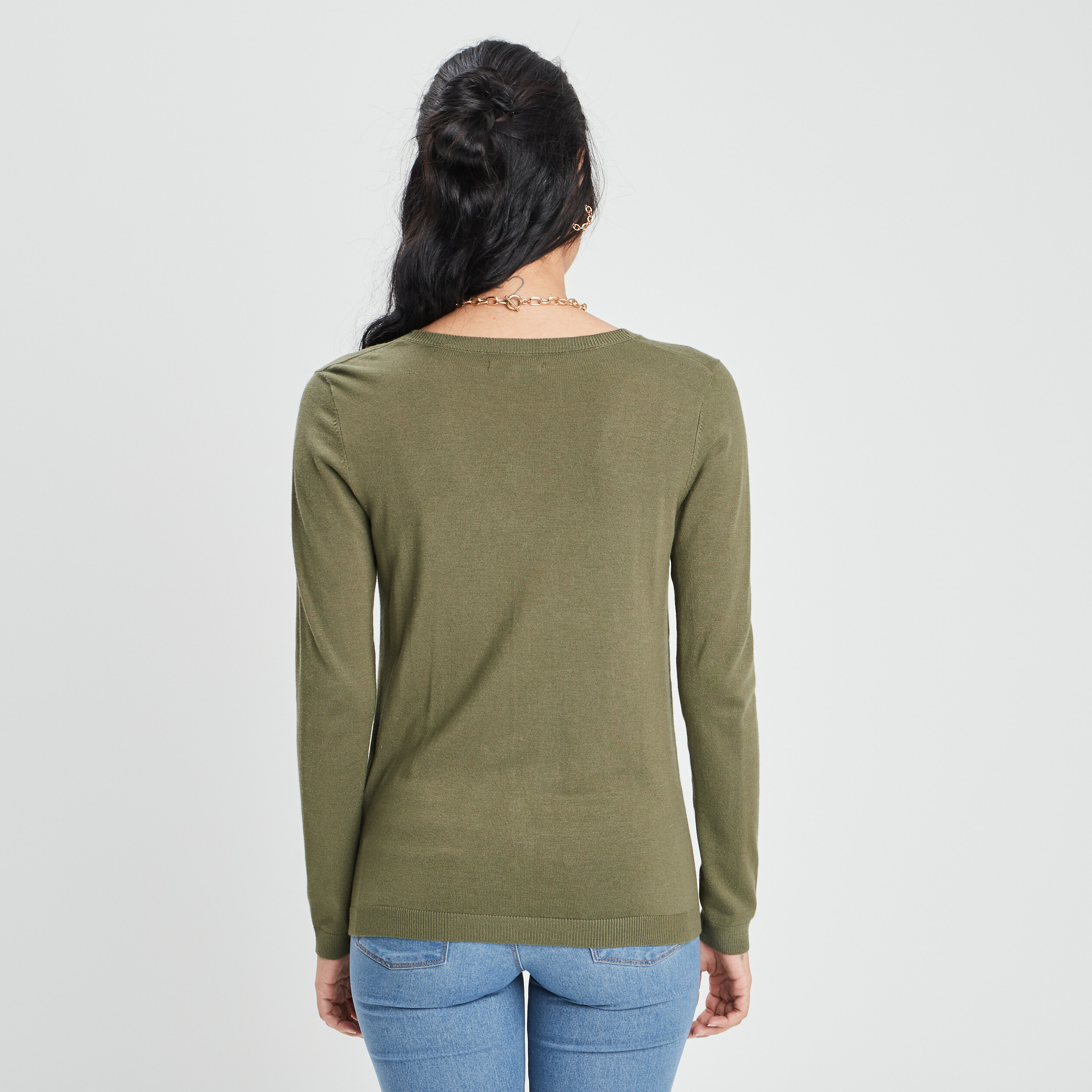Gilet boutonné avec col en V vert kaki femme | La Halle