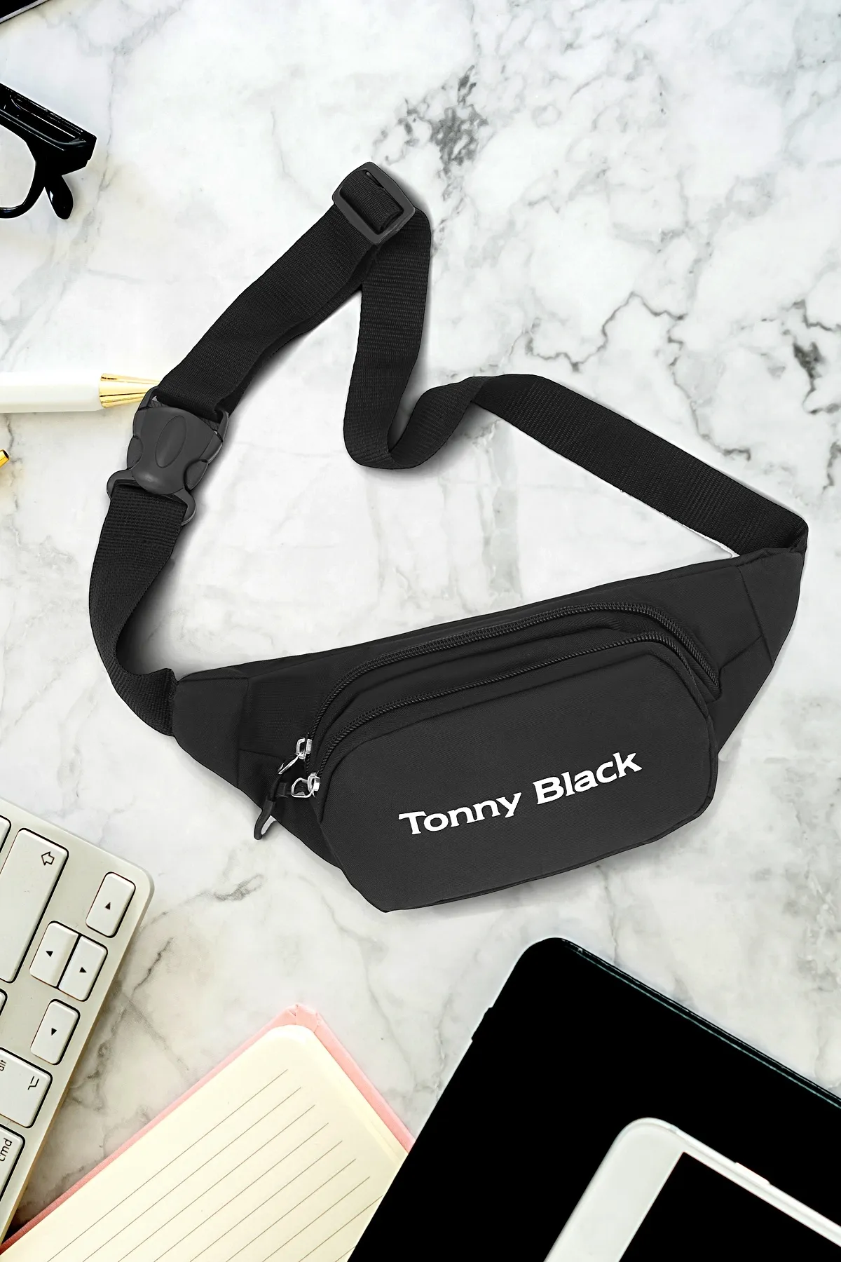 Tonny Black  Original wasserdichte Unisex-Umhängetasche mit 2 Fächern und verstellbarem Riemen für den Alltag und Sport, Schulter- und Hüfttasche
