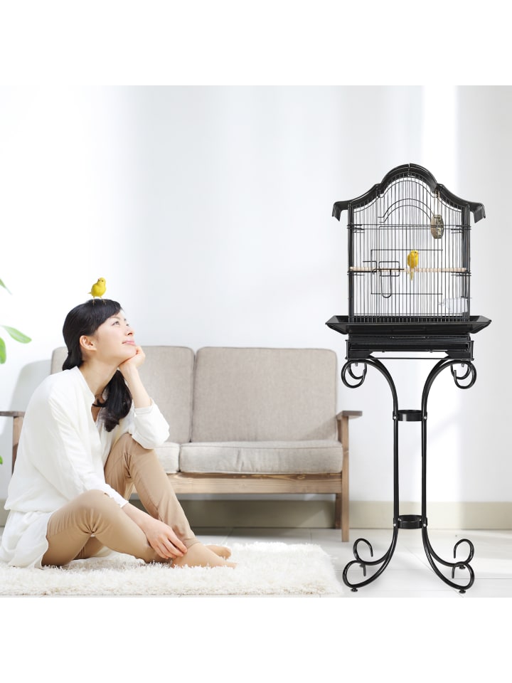 relaxdays Vogelkäfig in Schwarz - (B)55 x (H)146,5 x (T)50 cm günstig kaufen onesize